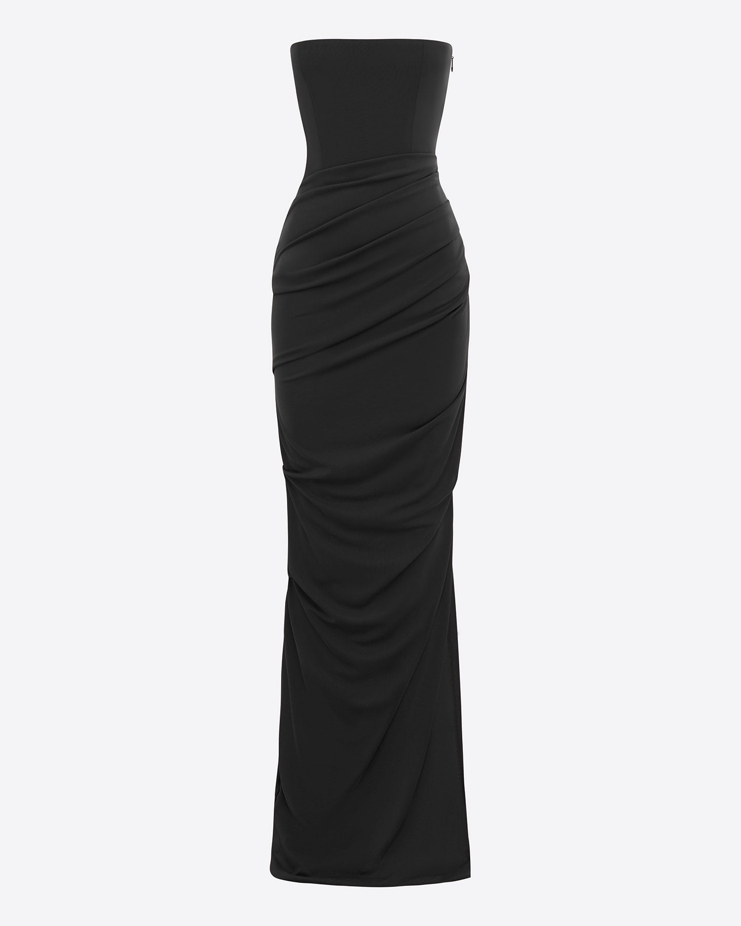 Strapless Tucked Column in Stretch Mesh