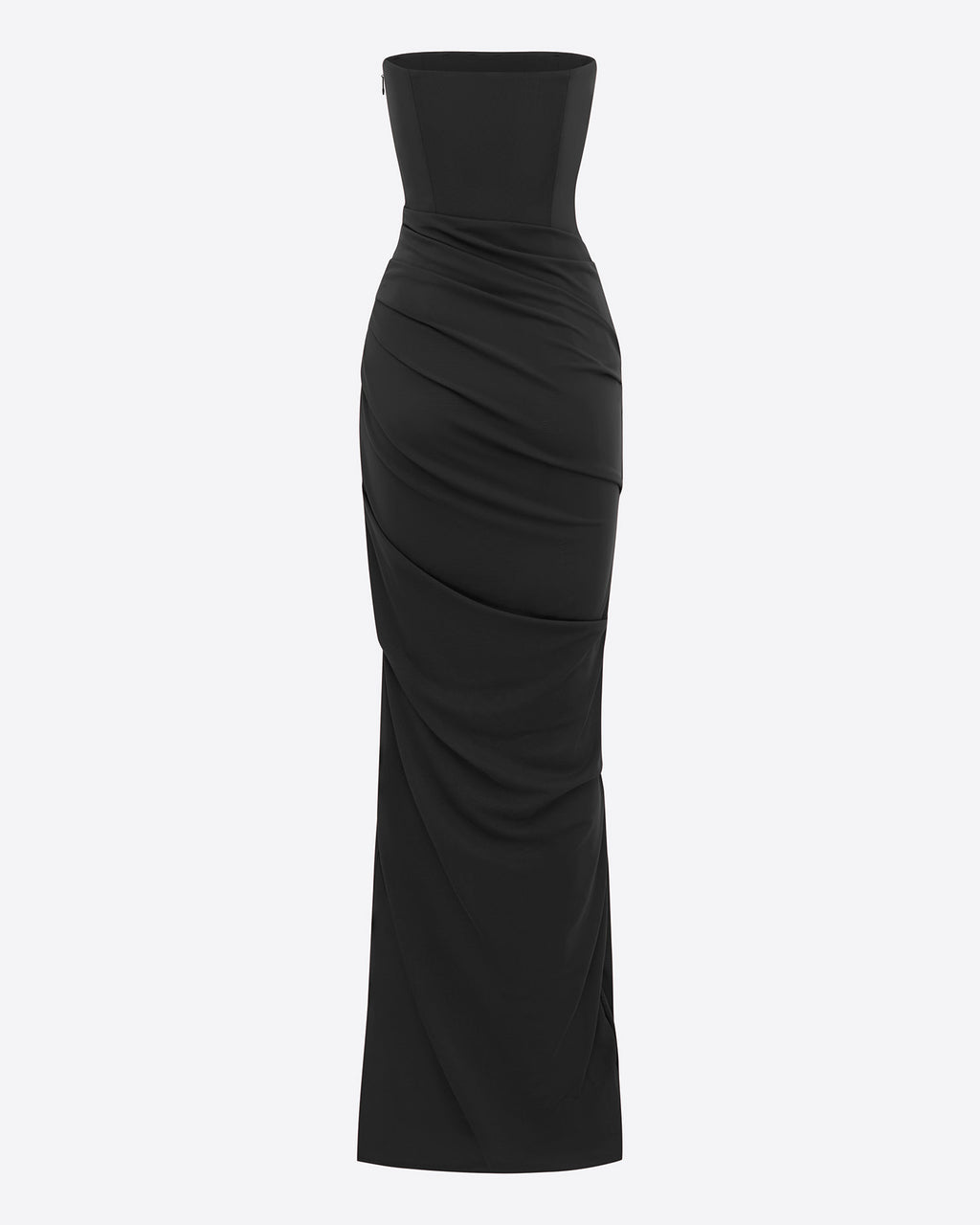 Strapless Tucked Column in Stretch Mesh