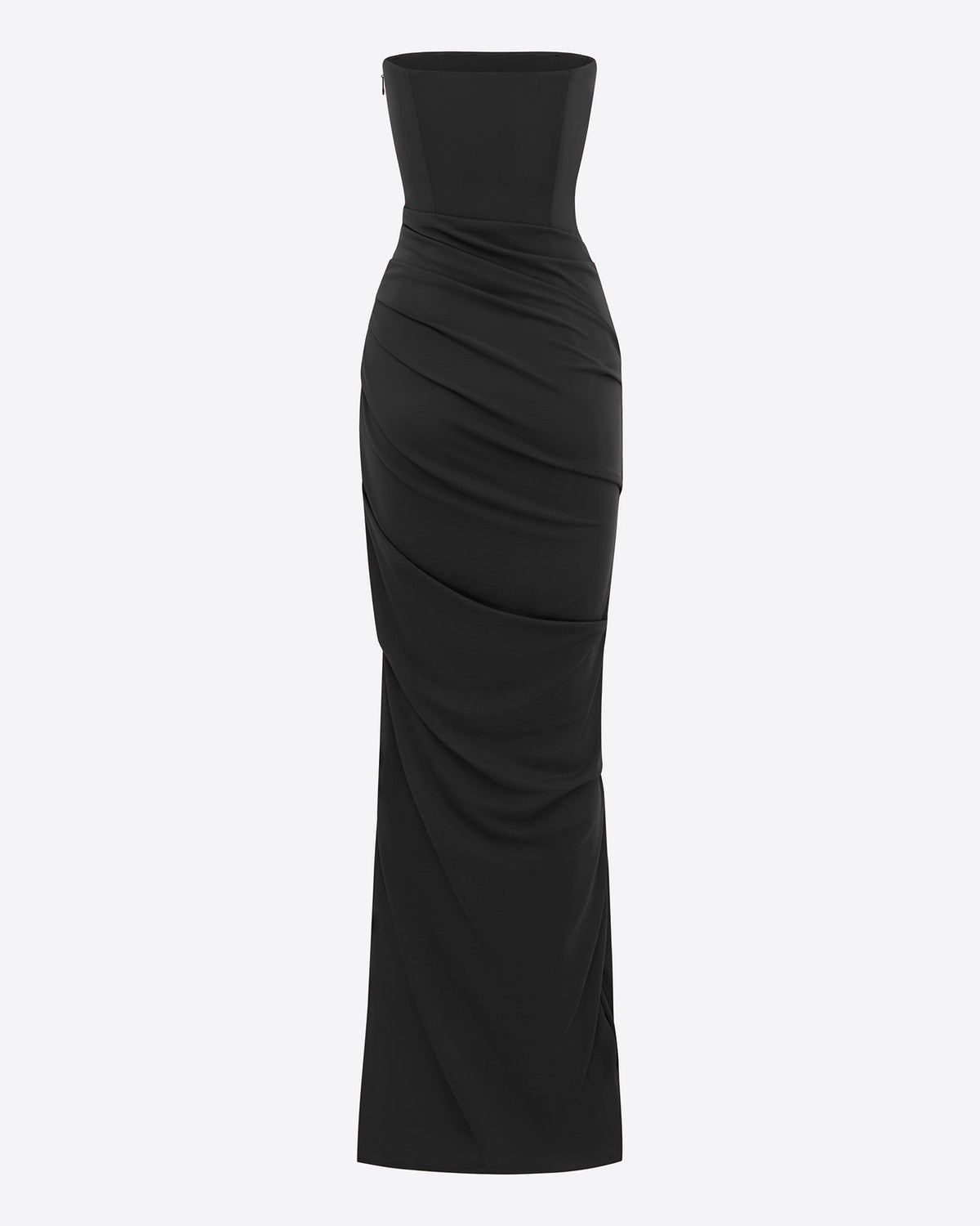 Strapless Tucked Column in Stretch Mesh