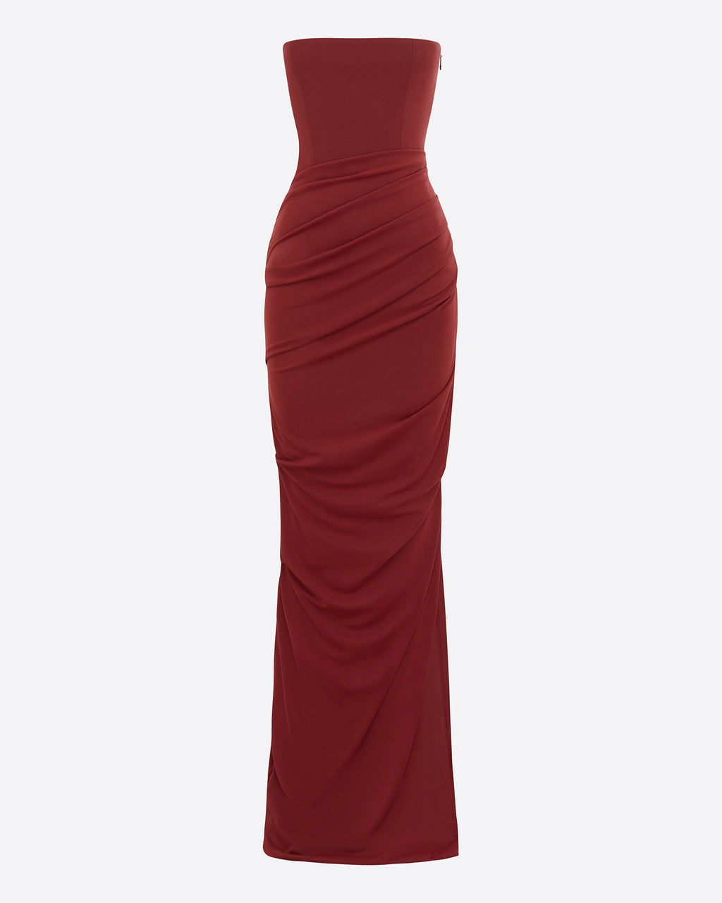 Strapless Tucked Column in Stretch Mesh