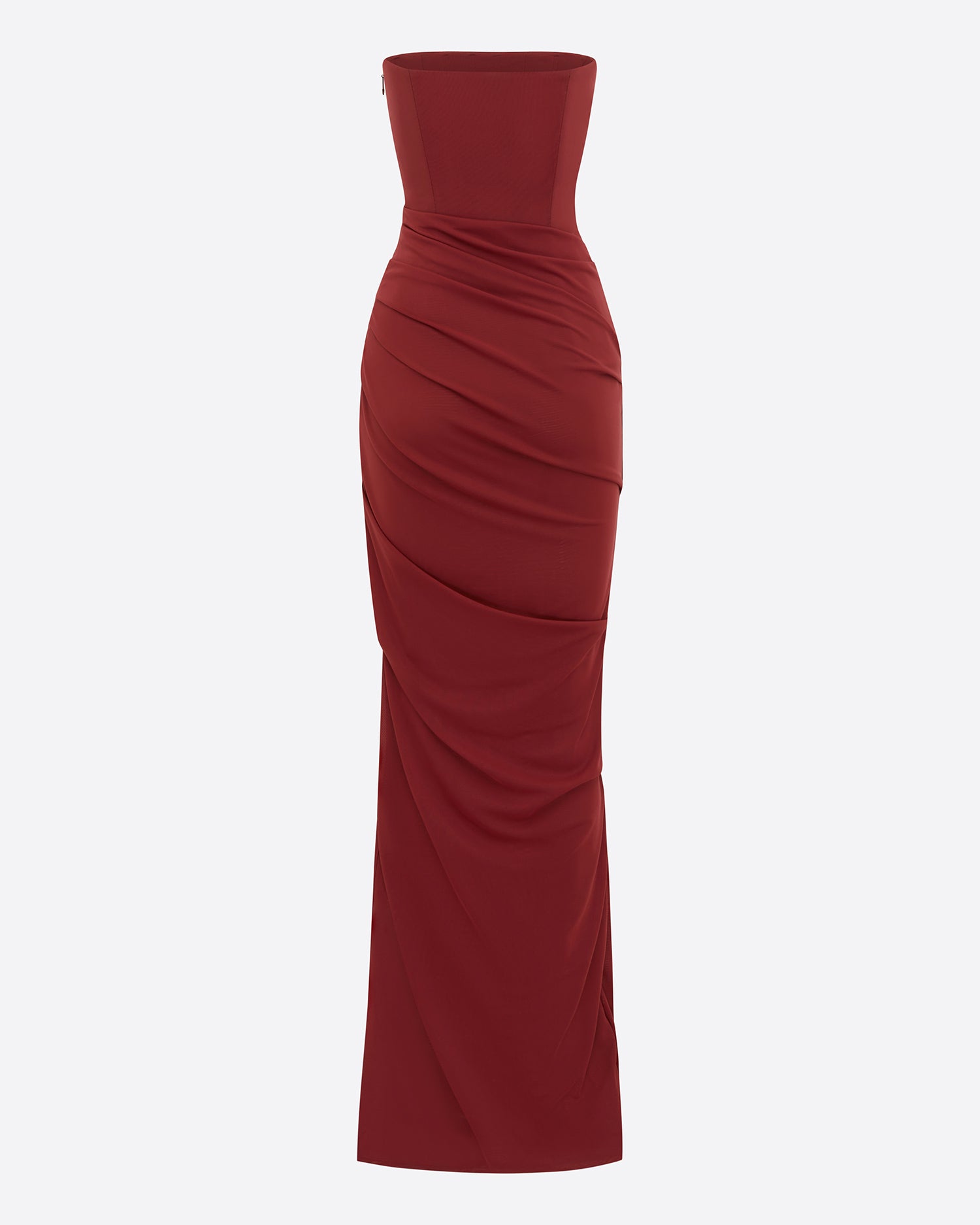 Strapless Tucked Column in Stretch Mesh