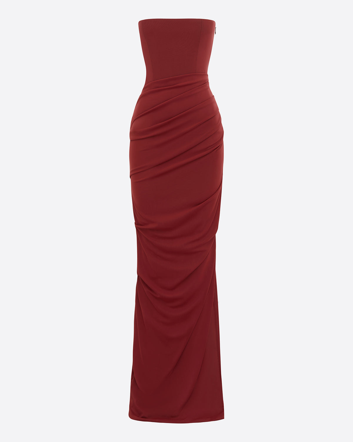 Strapless Tucked Column in Stretch Mesh
