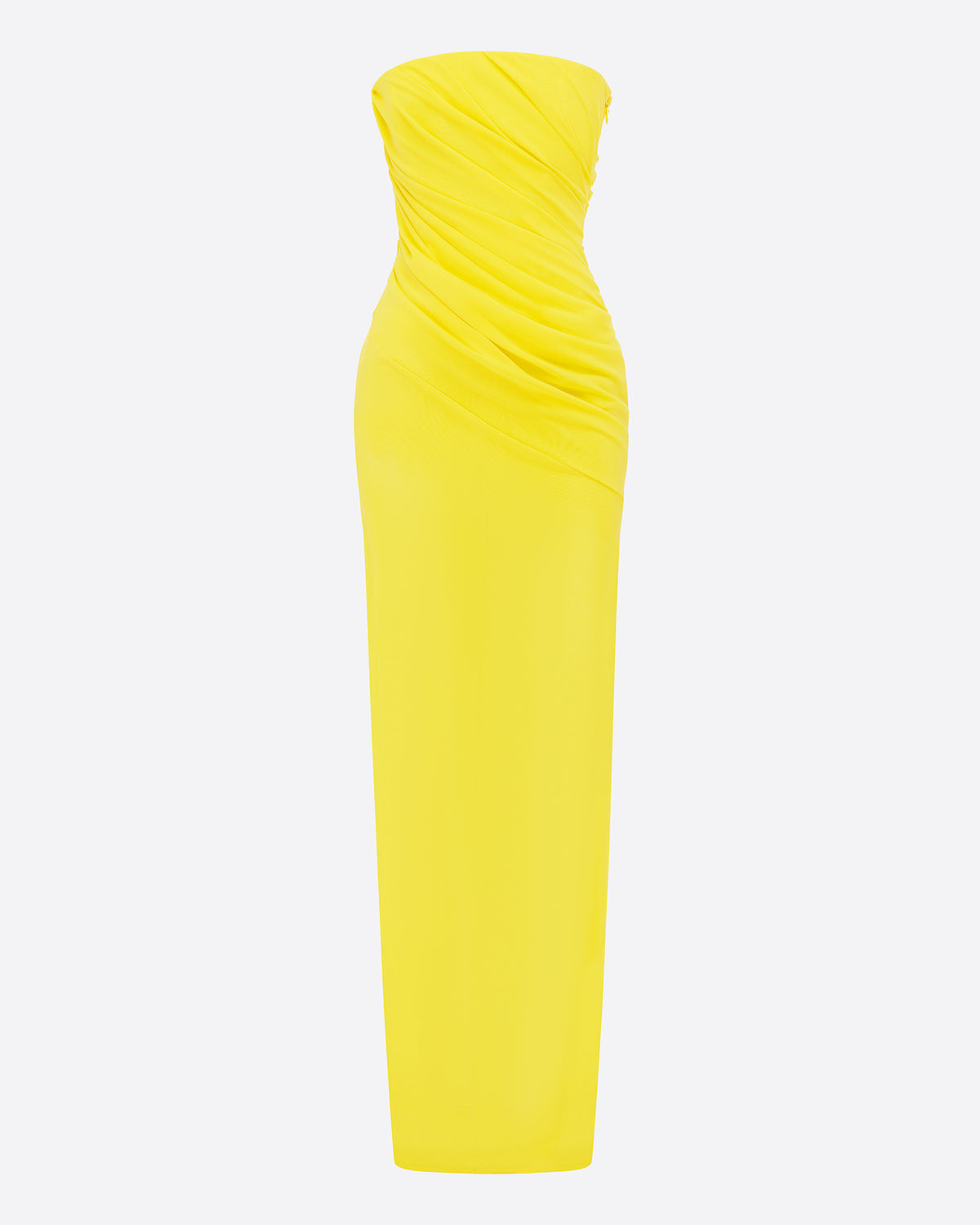 Strapless Tucked Column in Stretch Mesh