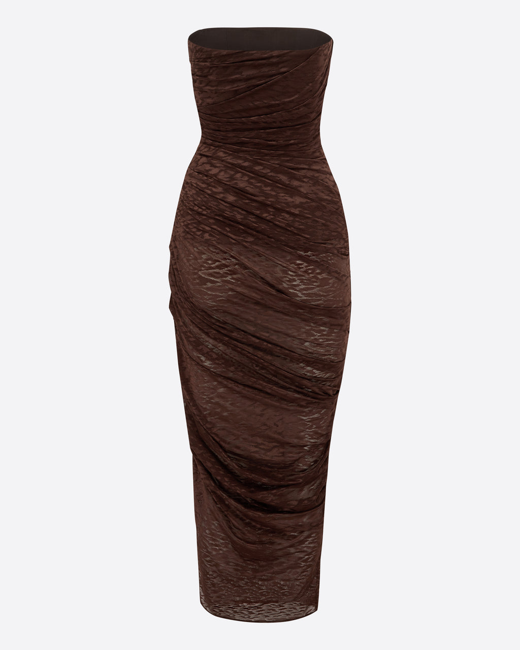 Strapless Tucked Dress in Leopard Lace
