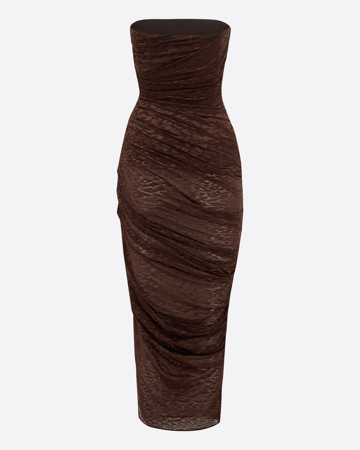 Strapless Tucked Dress in Leopard Lace