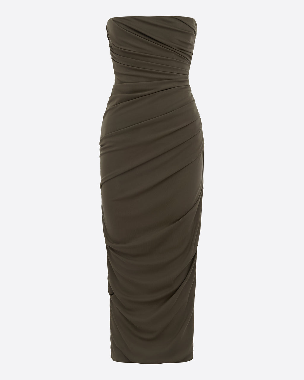 Strapless Tucked Dress in Stretch Mesh