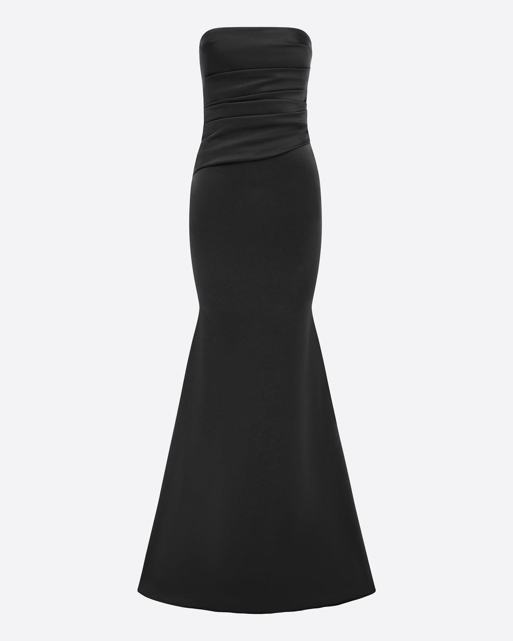 Strapless Tucked Gown in Satin Crepe