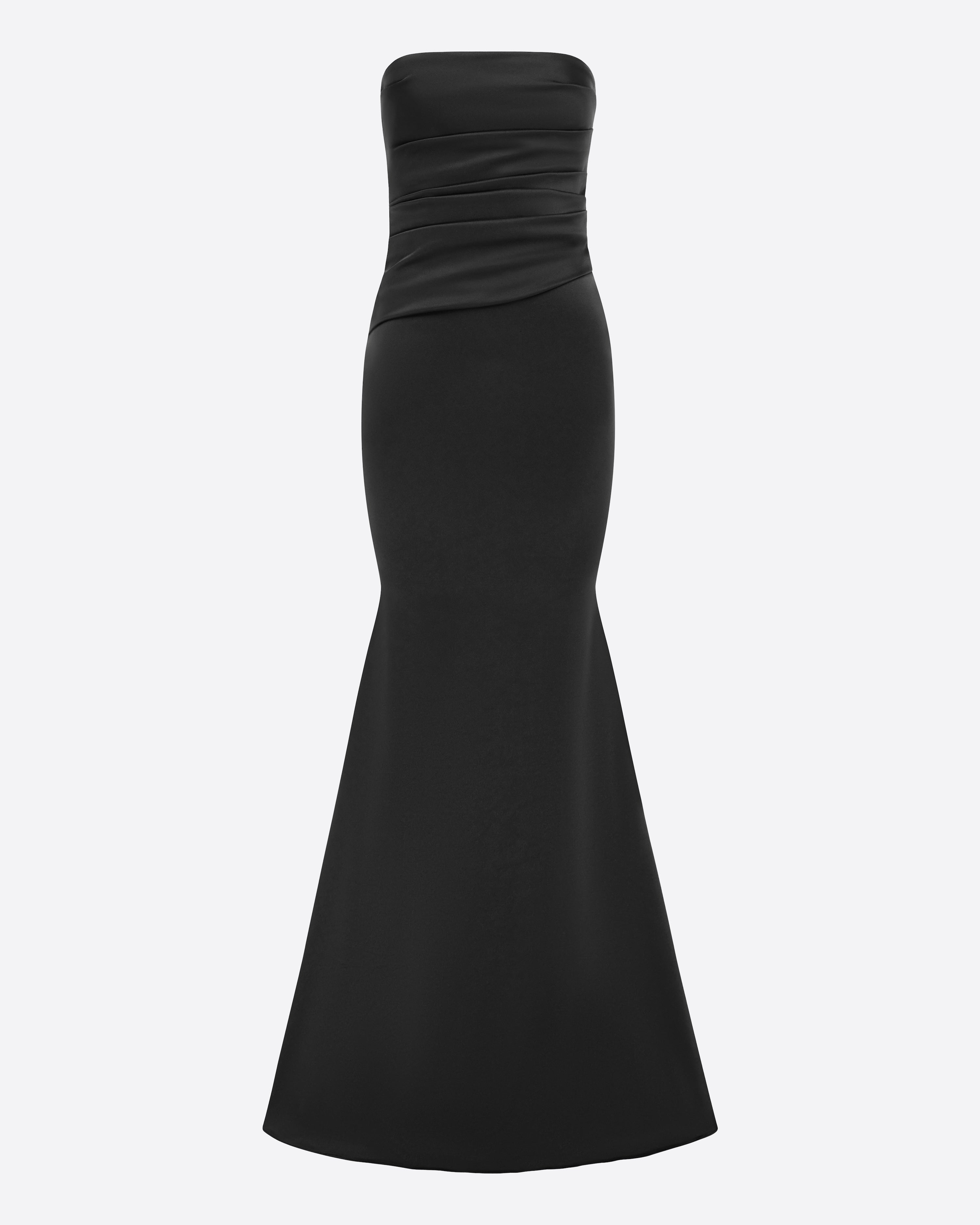 Strapless Tucked Gown in Satin Crepe