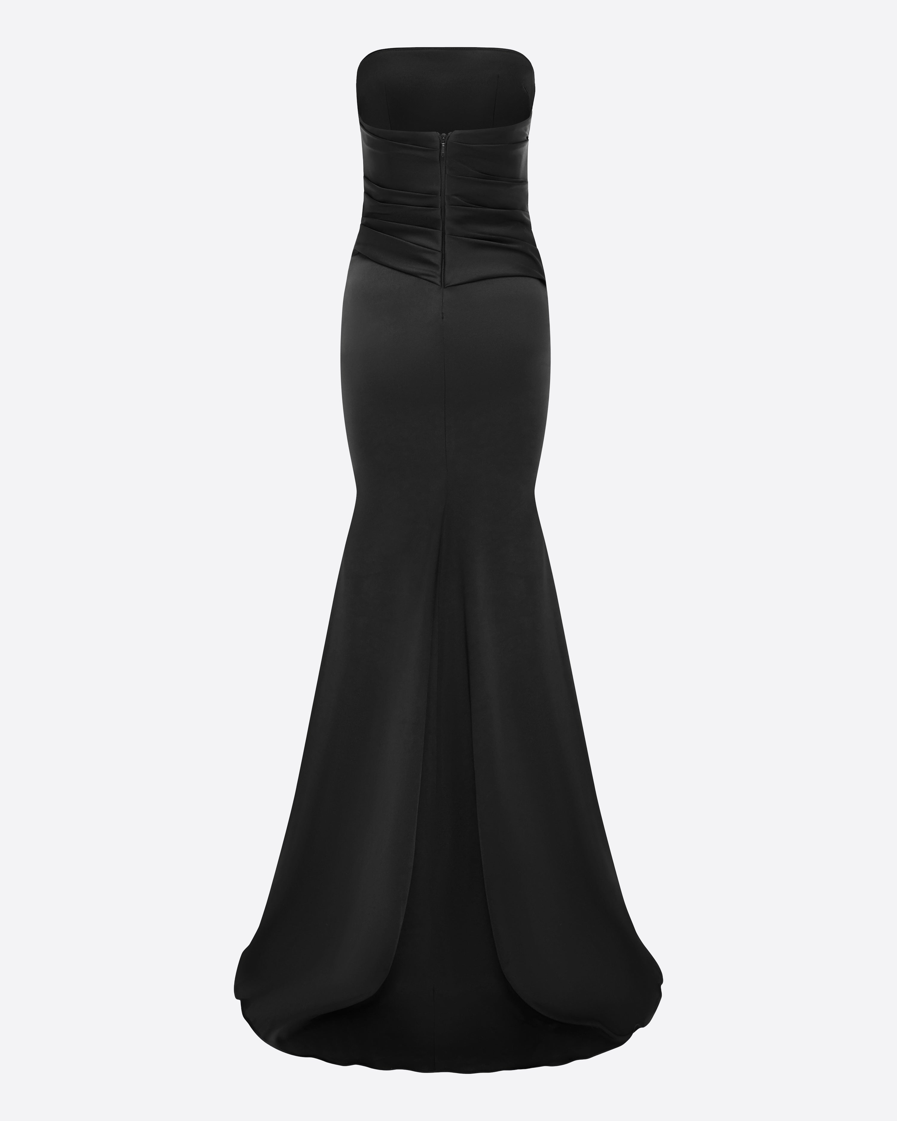 Strapless Tucked Gown in Satin Crepe