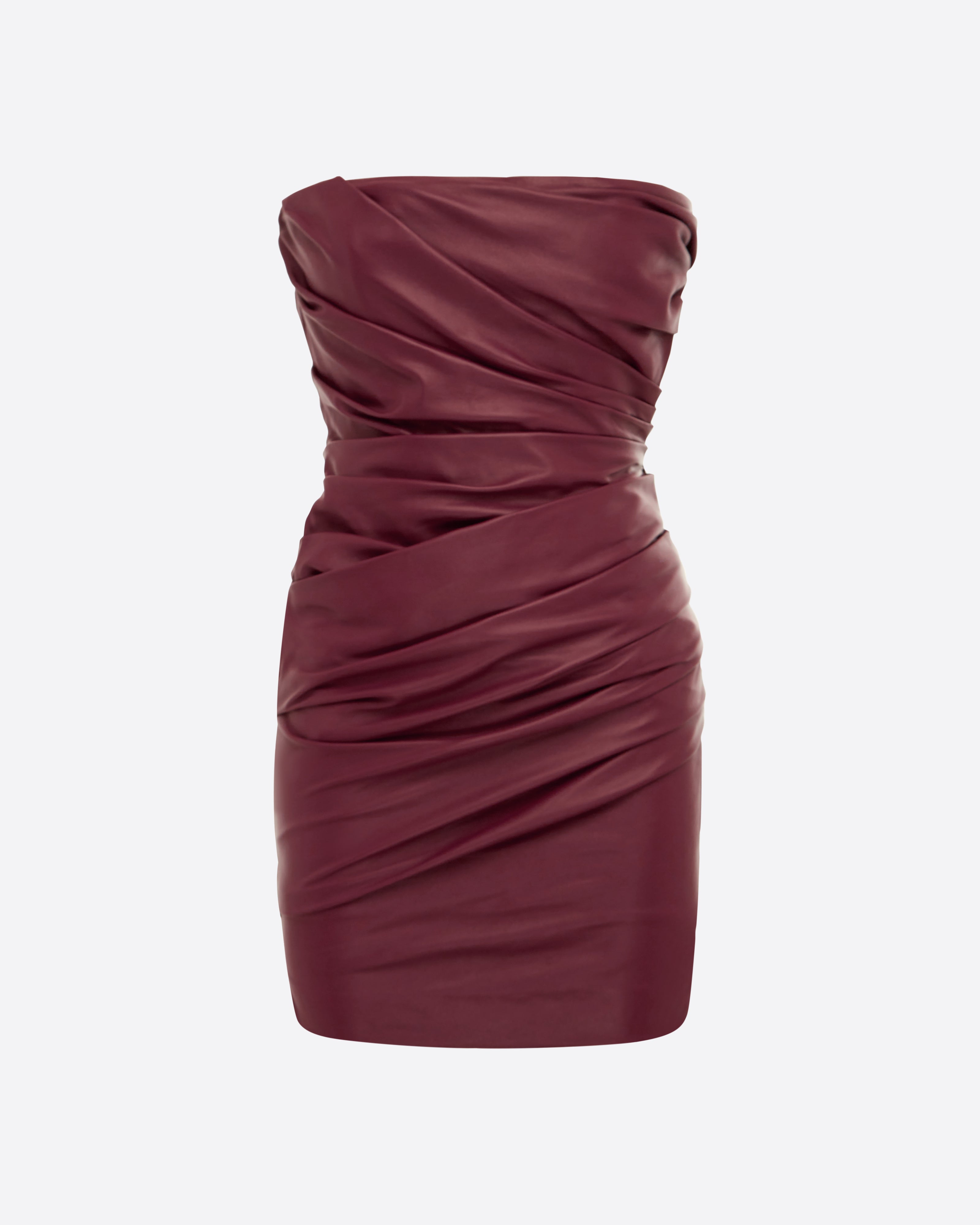 Strapless Tucked Mini Dress in Leather