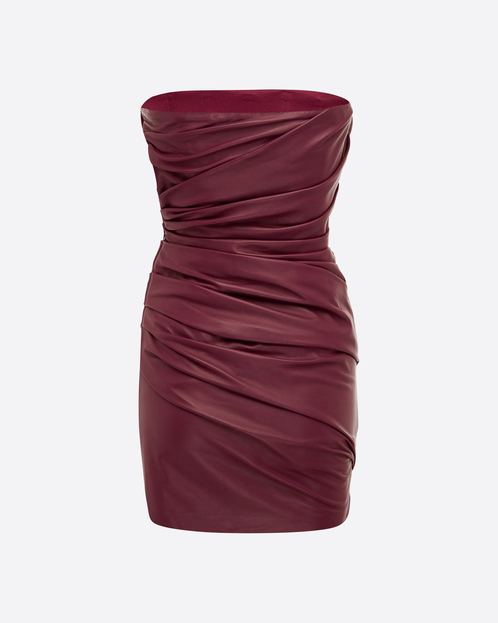 Strapless Tucked Mini Dress in Leather