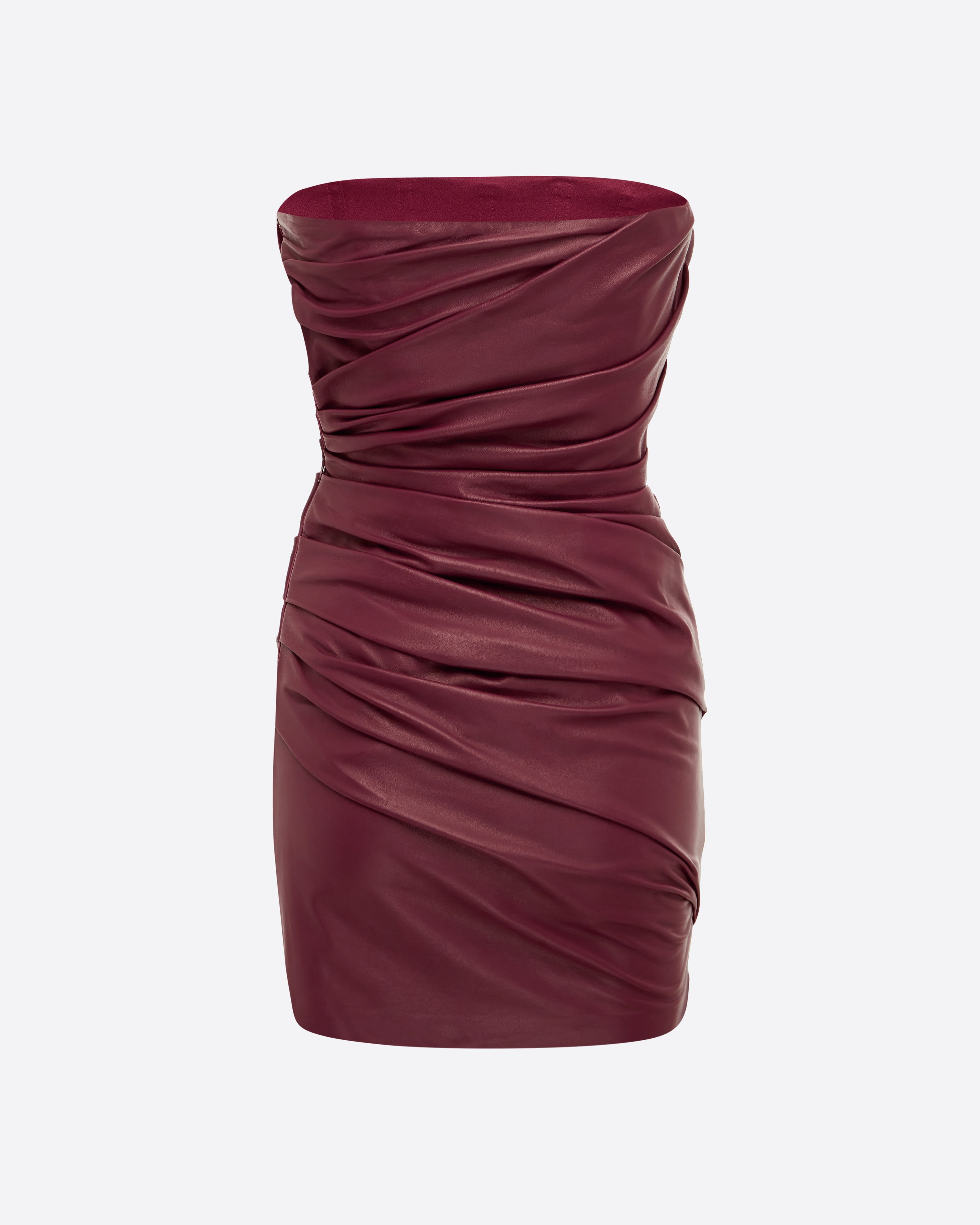 Strapless Tucked Mini Dress in Leather