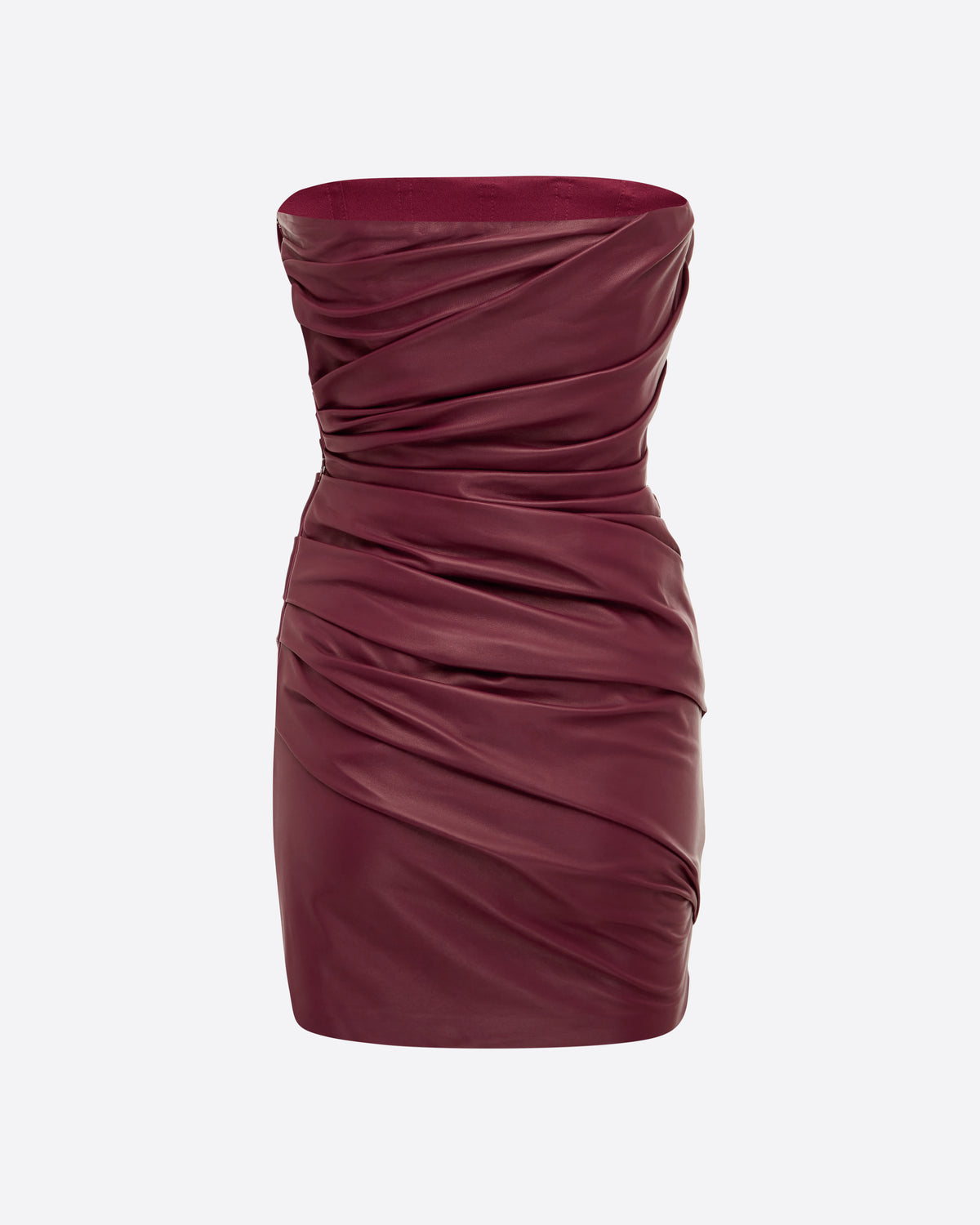 Strapless Tucked Mini Dress in Leather