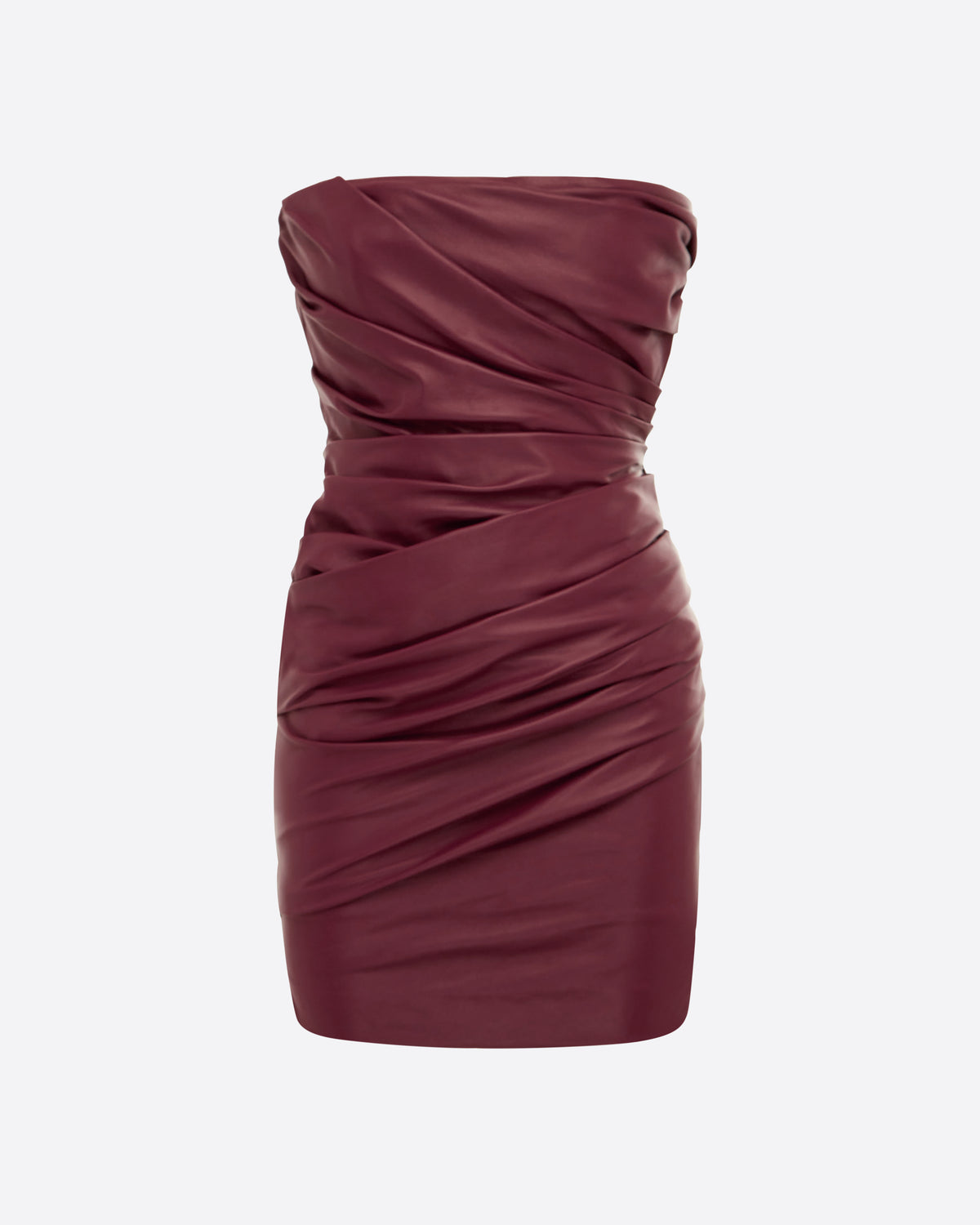 Strapless Tucked Mini Dress in Leather
