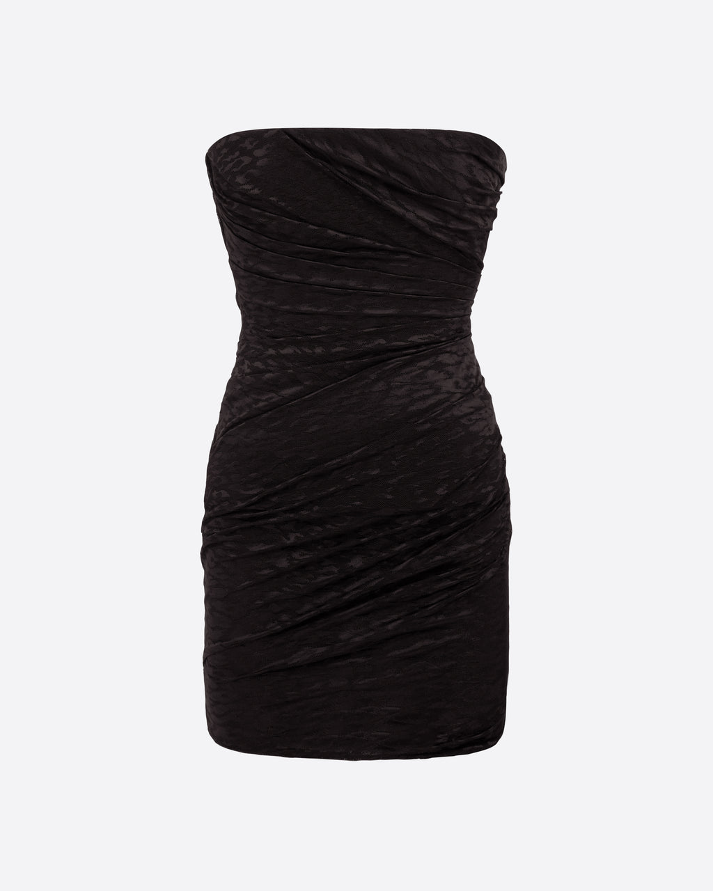 Strapless Tucked Mini Dress in Leopard Lace
