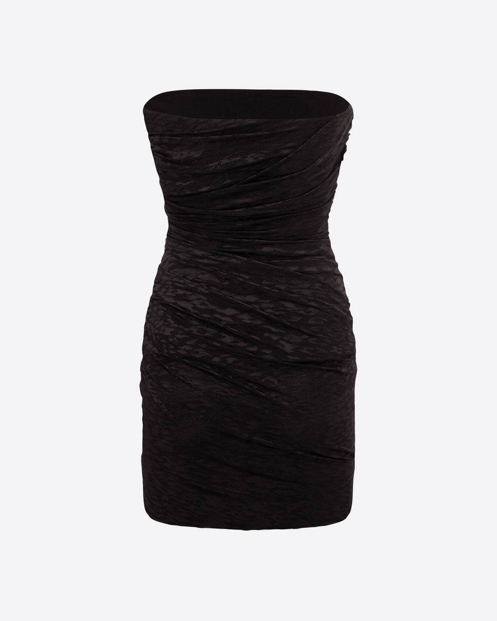 Strapless Tucked Mini Dress in Leopard Lace