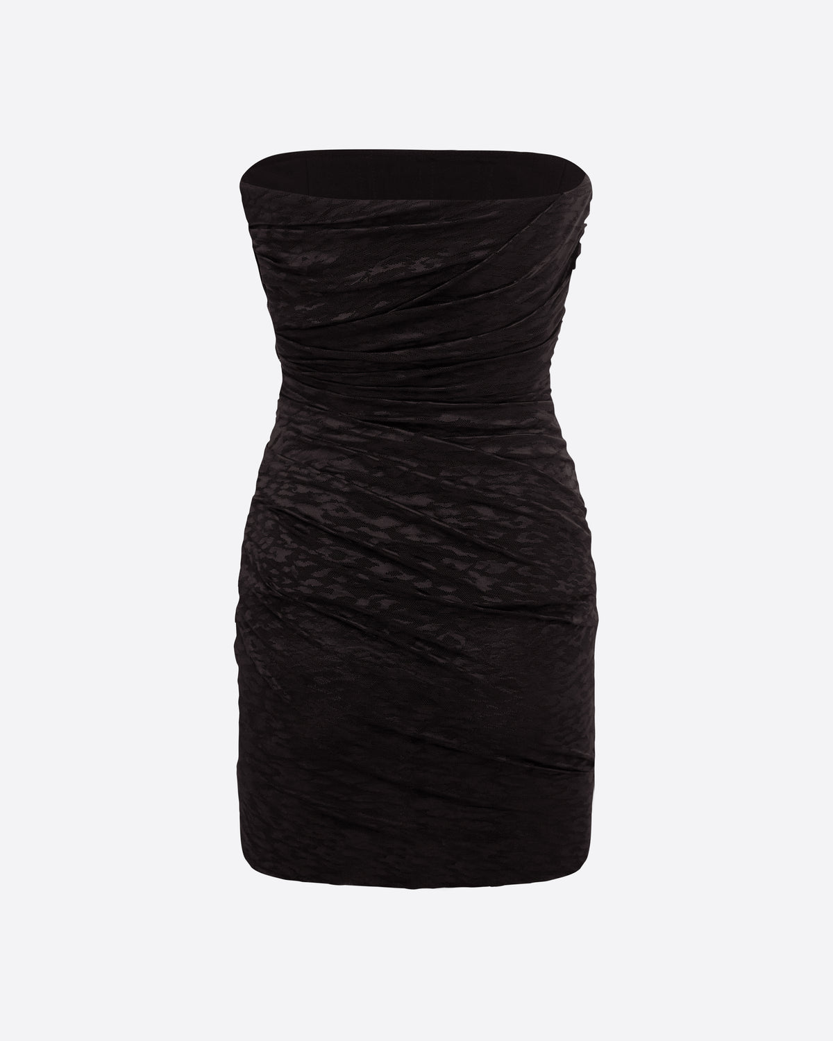 Strapless Tucked Mini Dress in Leopard Lace