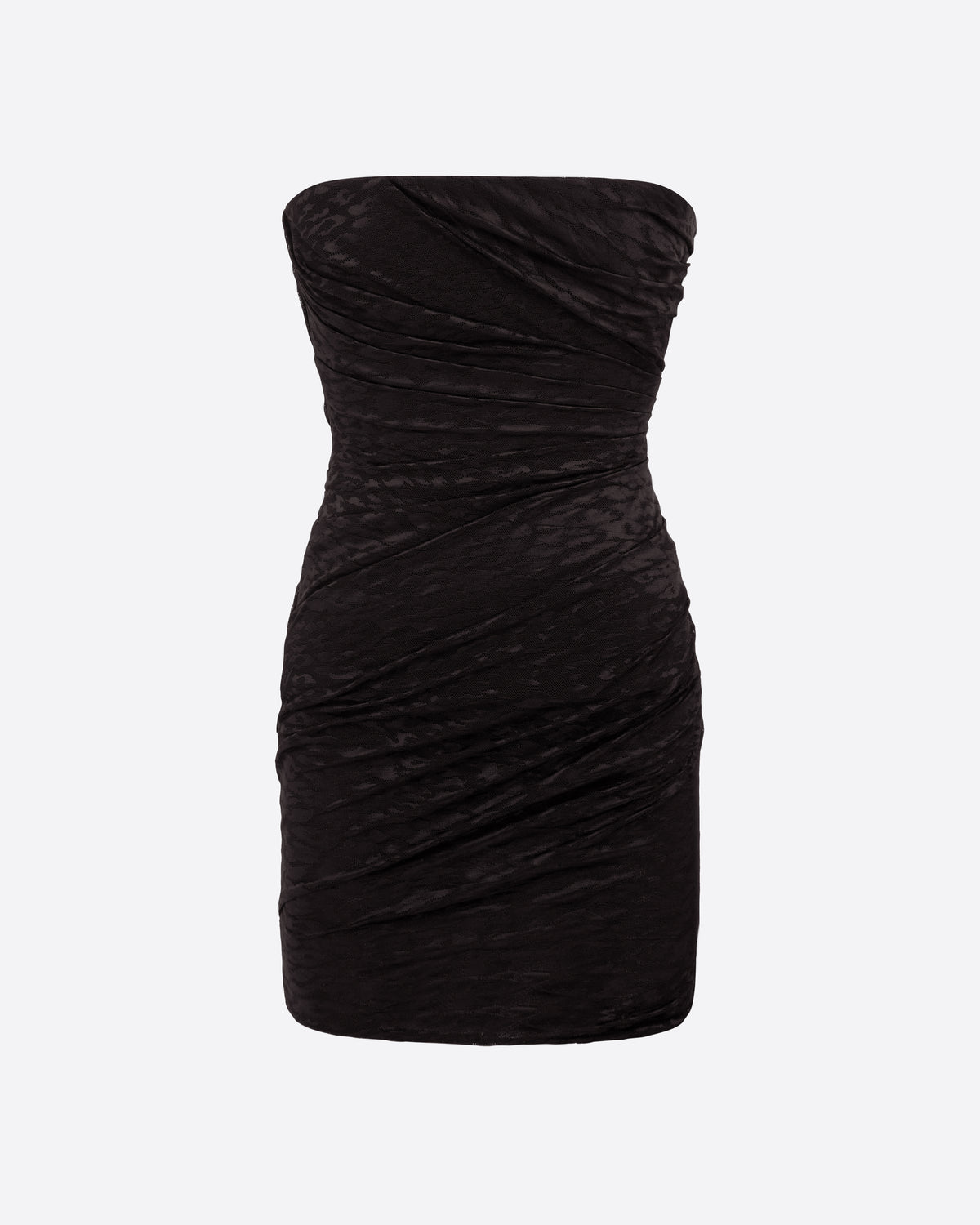 Strapless Tucked Mini Dress in Leopard Lace