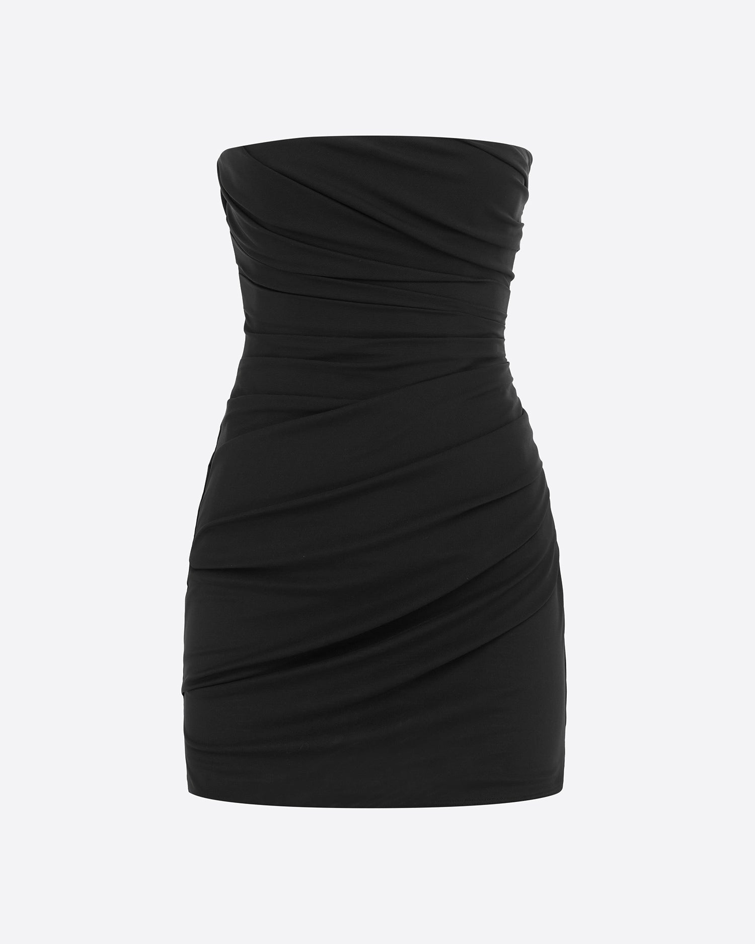 Strapless Tucked Mini Dress in Stretch Mesh