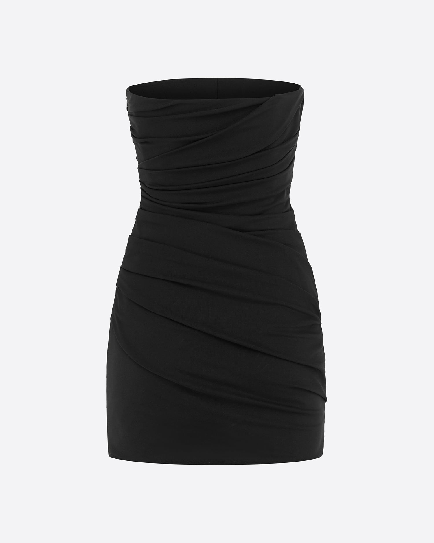Strapless Tucked Mini Dress in Stretch Mesh