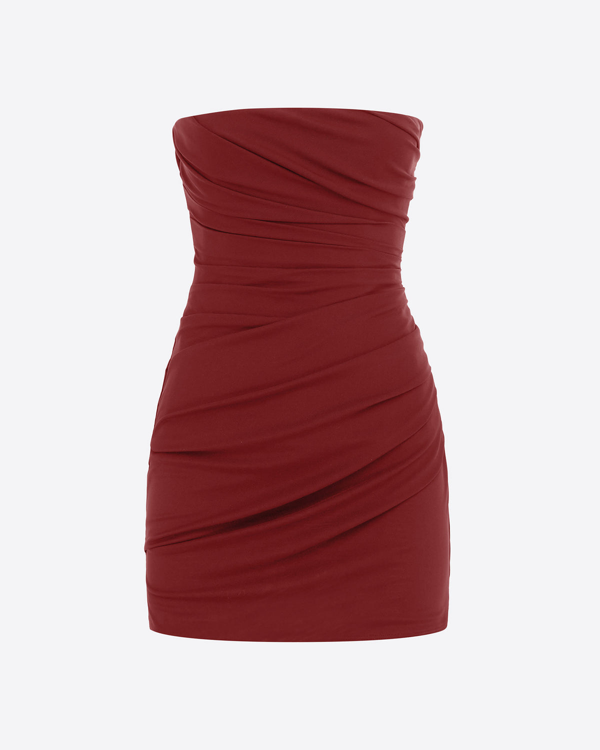 Strapless Tucked Mini Dress in Stretch Mesh