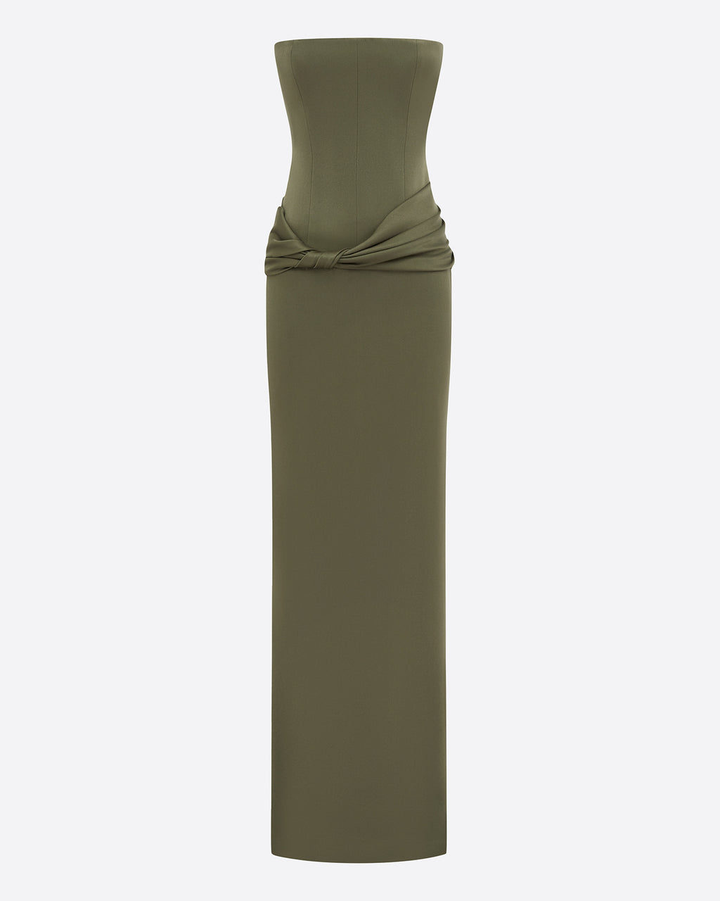 Strapless Twist Drape Column in Satin Crepe