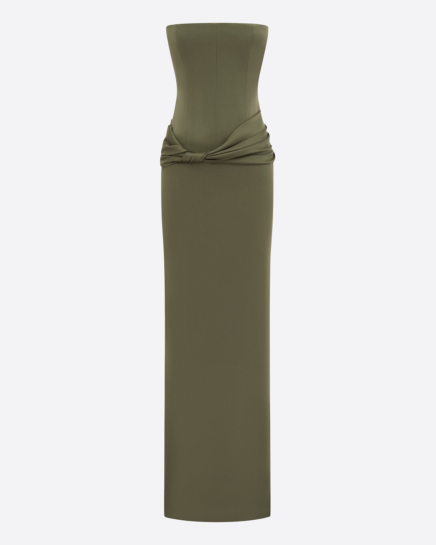 Strapless Twist Drape Column in Satin Crepe