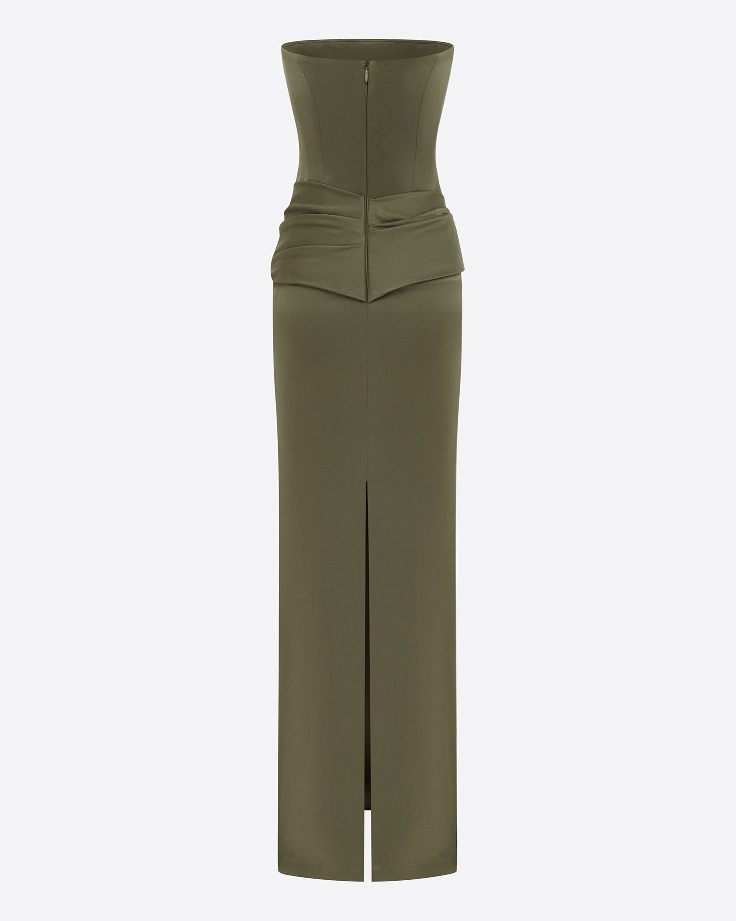Strapless Twist Drape Column in Satin Crepe