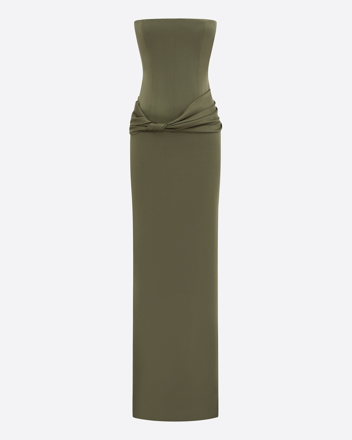 Strapless Twist Drape Column in Satin Crepe