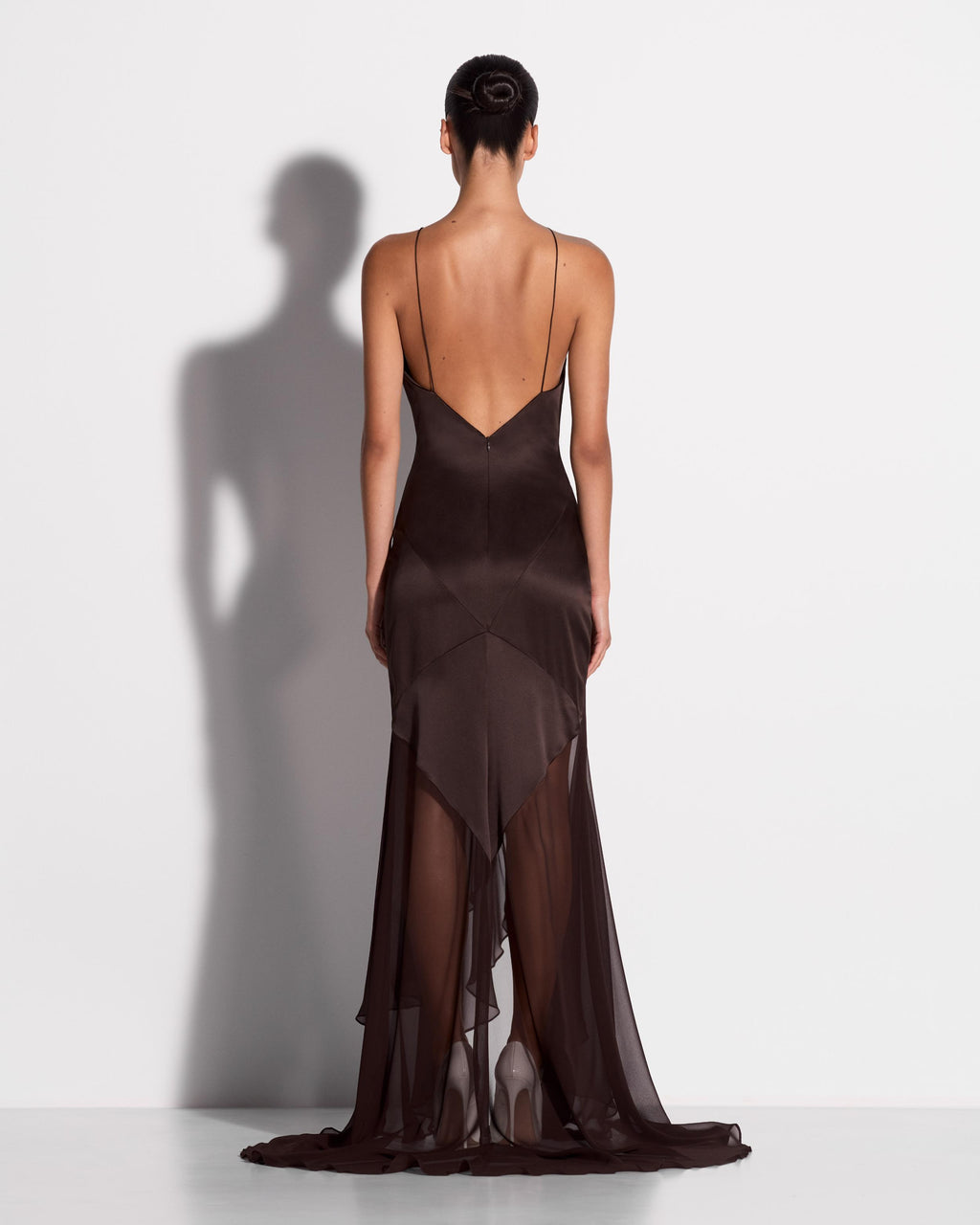 Tiered Halter Gown in Silk Satin