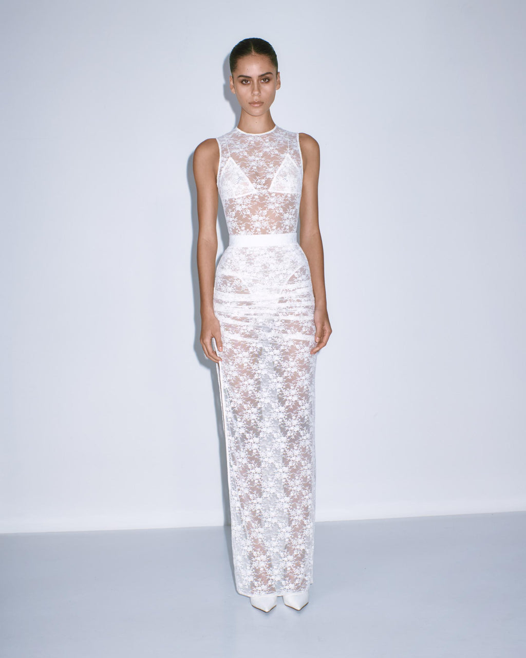 Tucked Column Skirt in Lace