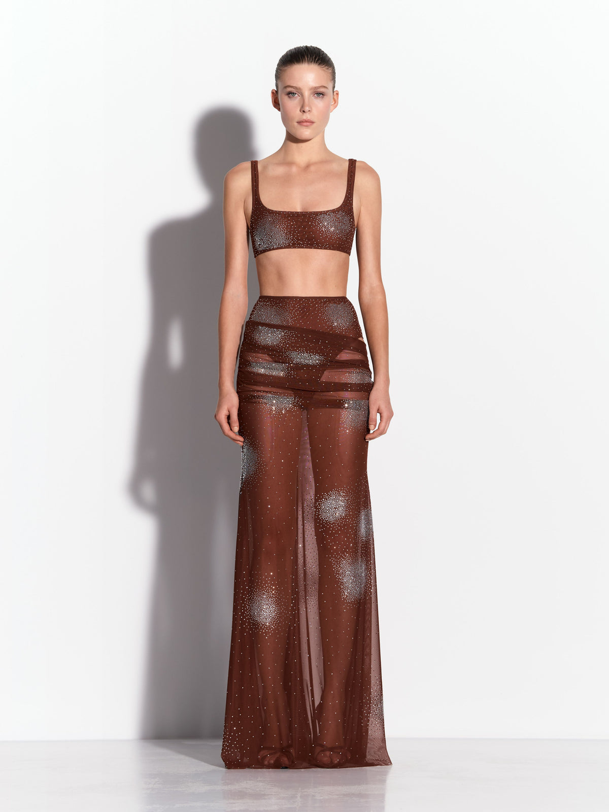 Tucked Fishtail Skirt in Crystal Mesh