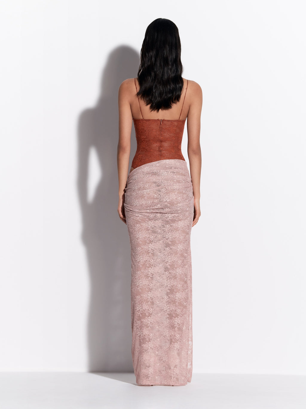 Cupped Bodysuit in Stretch Lace - by077re27-cupped-bodysuit-in-stretch-lace-rust-s0234re27-tucked-column-skirt-in-stretch-lace-bare-02.jpg