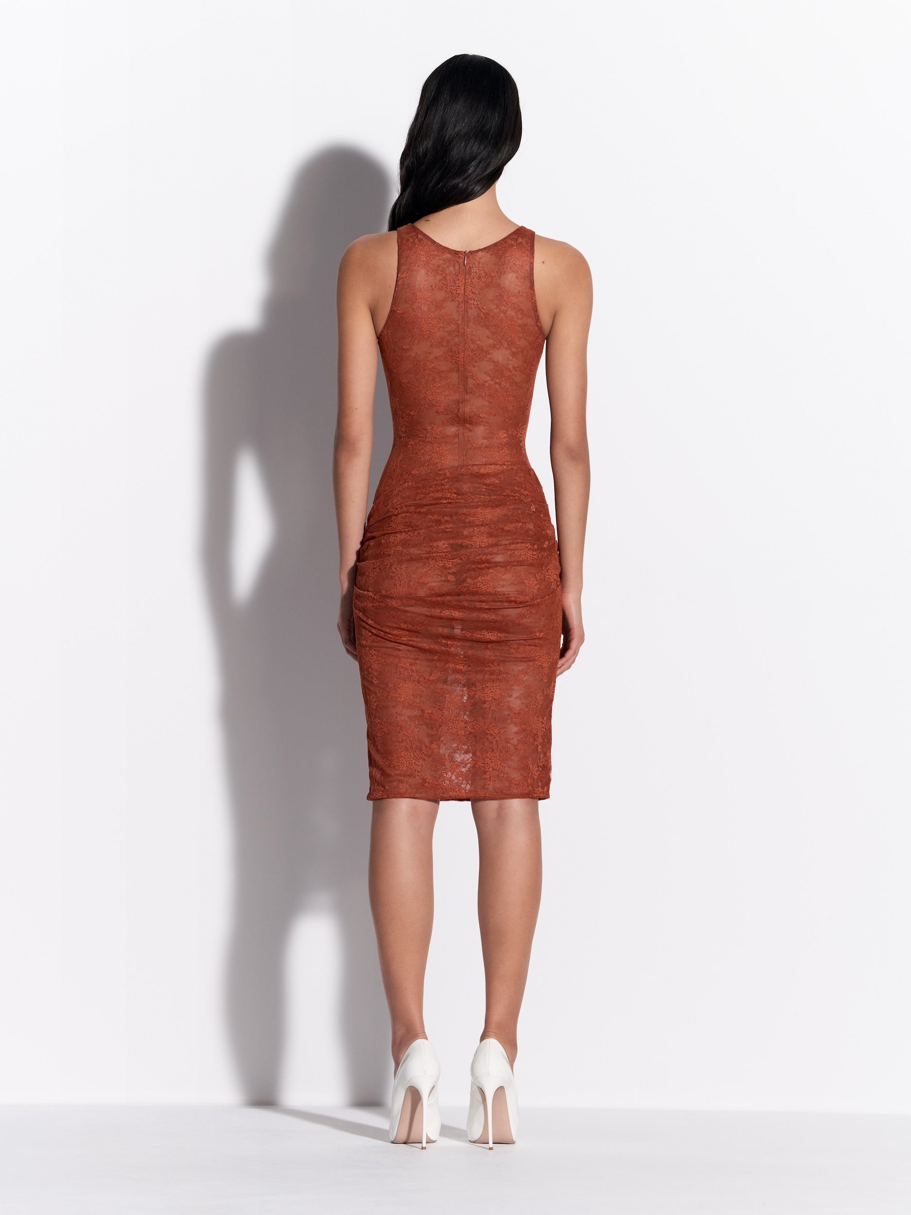 Singlet Bodysuit in Stretch Lace - by078re27-singlet-bodysuit-in-stretch-lace-rust-s0228re27-tucked-skirt-in-stretch-lace-rust-02.jpg