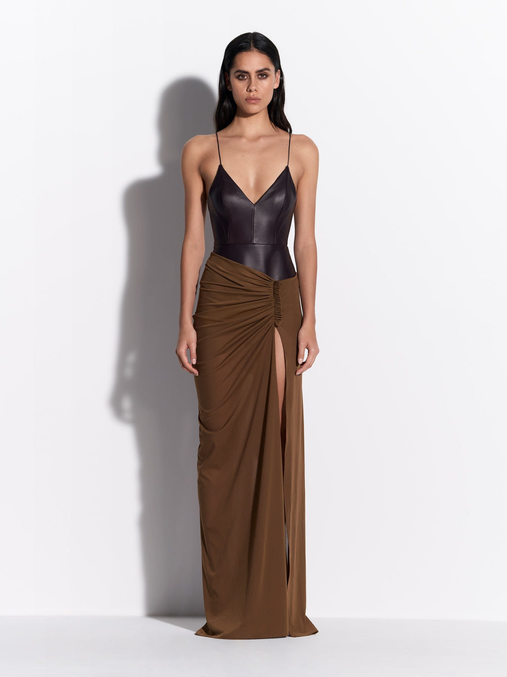 Bikini Bodysuit in Leather - by079re27-bikini-bodysuit-in-leather-aubergine-s0235re27-ruched-skirt-in-powermesh-bronze-01.jpg