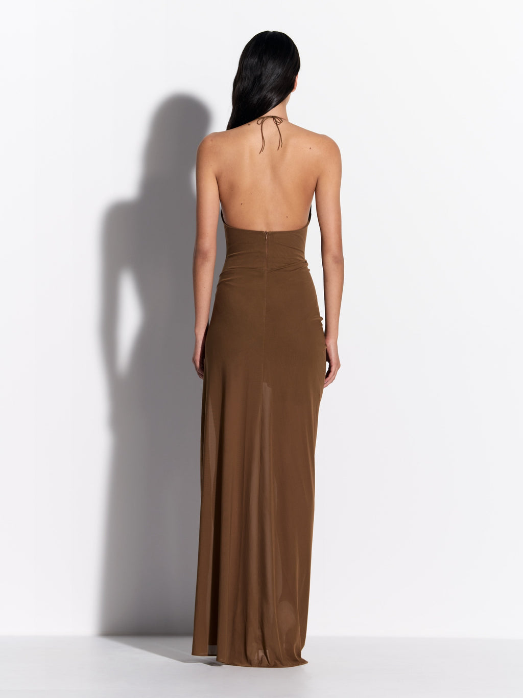 Halter Bodysuit in Stretch Mesh - by080re27-halter-bodysuit-in-powermesh-bronze-s0235re27-ruched-skirt-in-powermesh-bronze-02.jpg