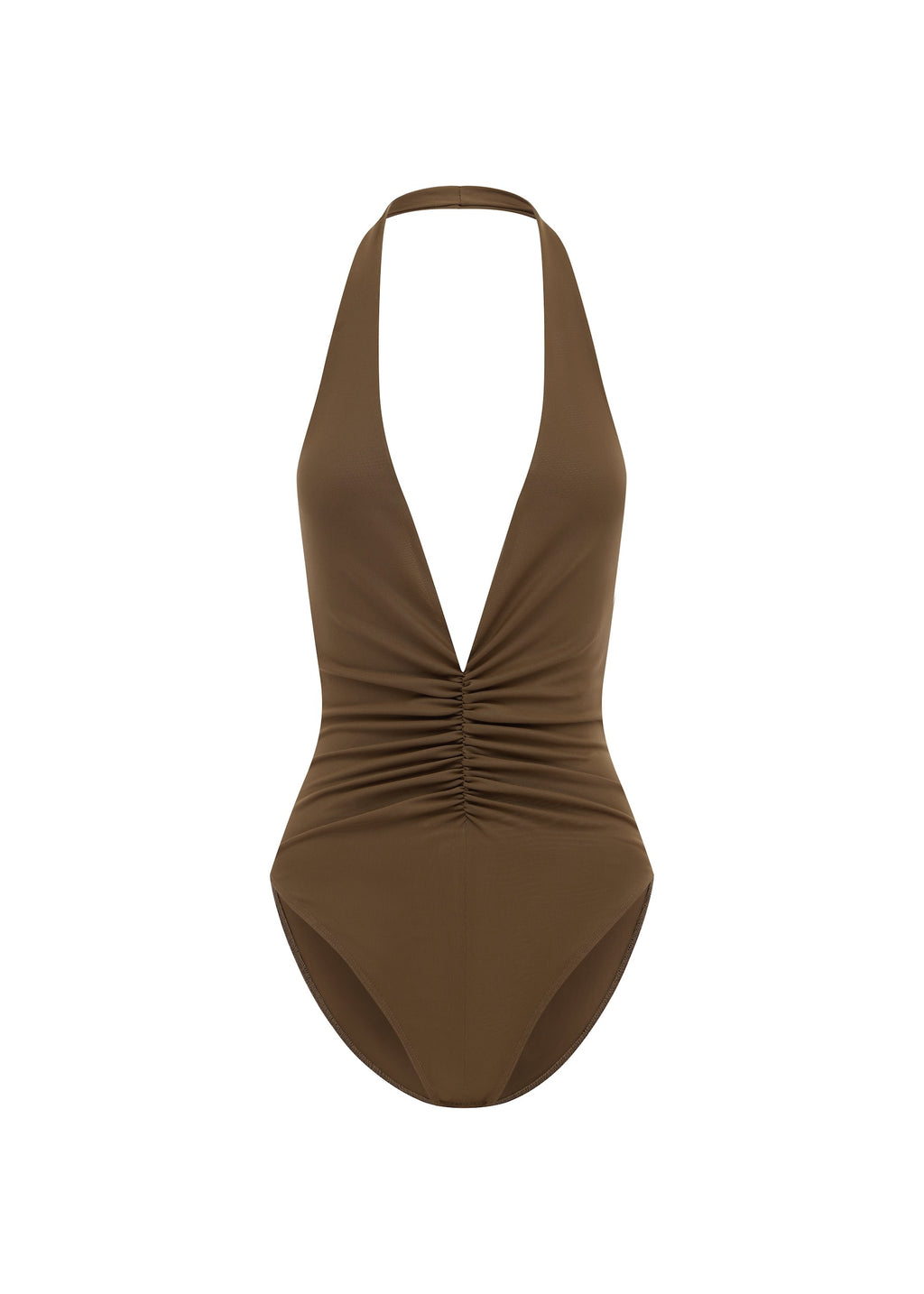 Halter Ruched Bodysuit in Stretch Mesh - by081re27-halter-ruched-bodysuit-in-powermesh-bronze-11.jpg