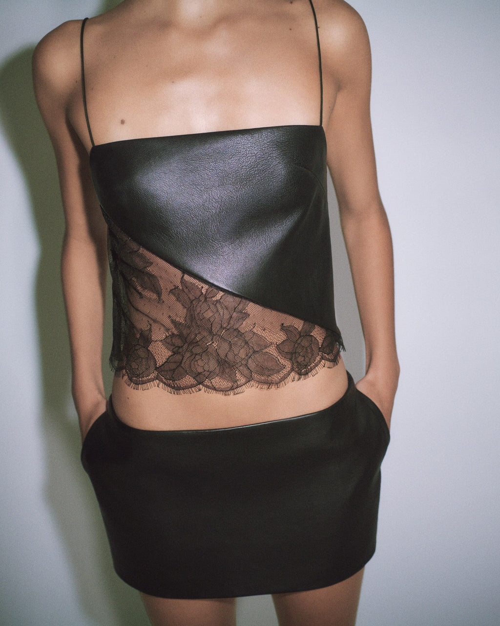 Camisole Top in Leather & Lace