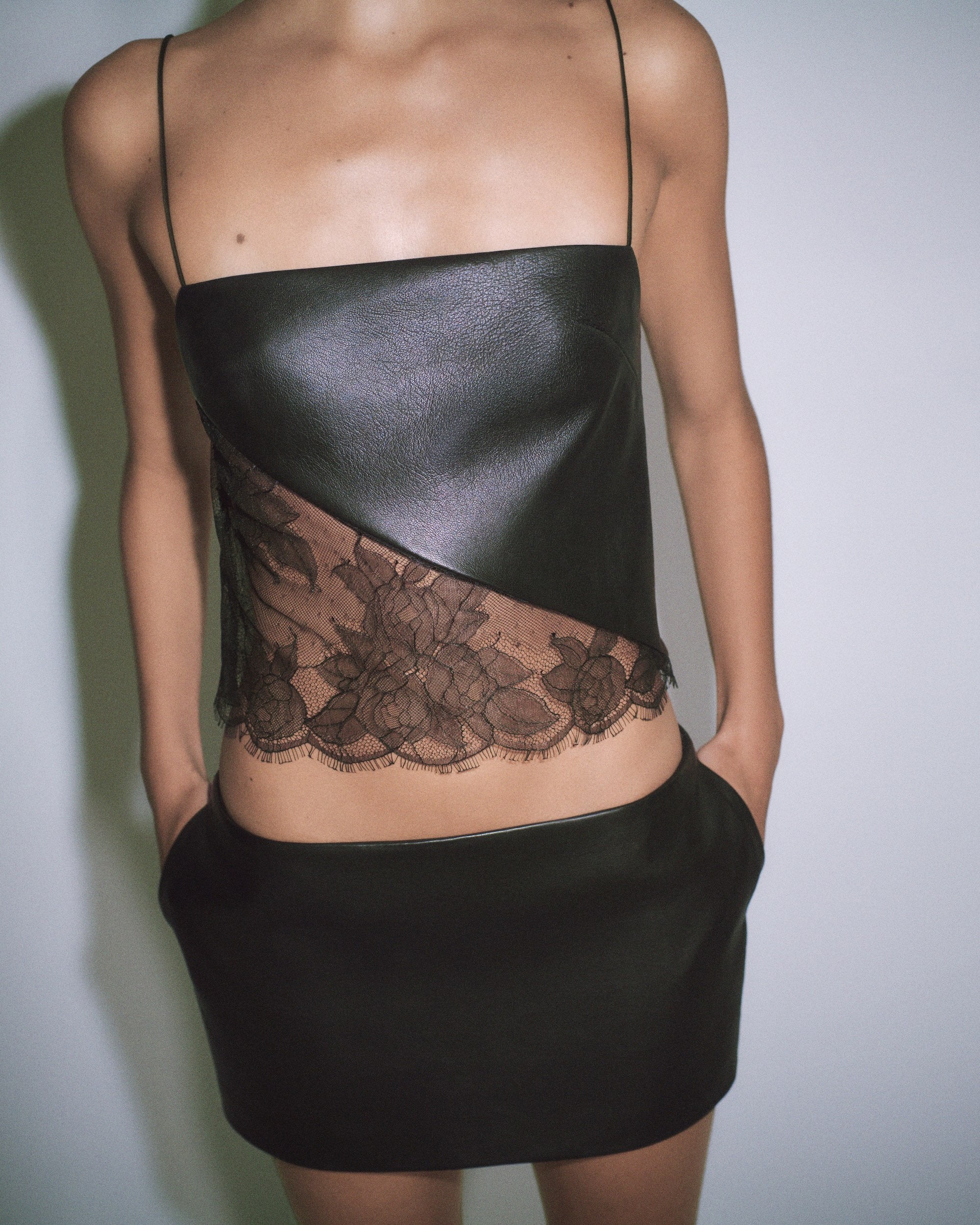 Camisole Top in Leather & Lace