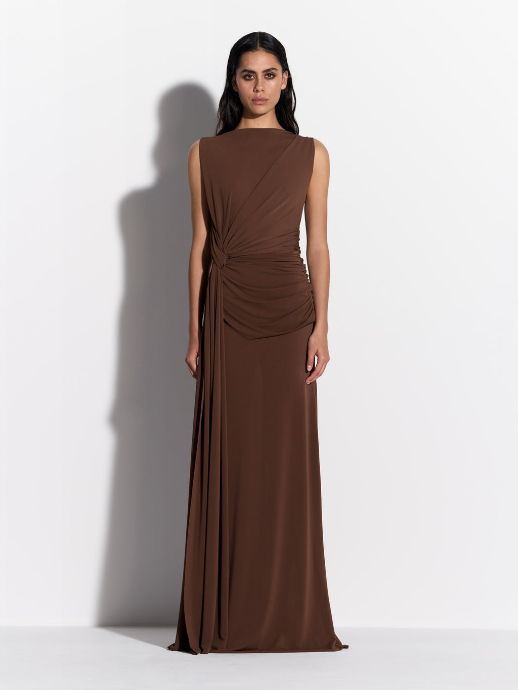 Sleeveless Twist Gown in Crepe Jersey - d1542re27-sleeveless-twist-gown-in-crepe-jersey-chocolate-01.jpg