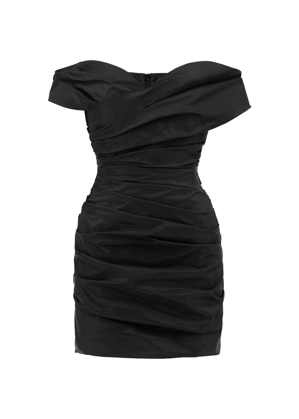 Off Shoulder Tucked Mini Dress in Taffeta - d1835re27-off-shoulder-tucked-mini-dress-in-taffeta-black-11.jpg