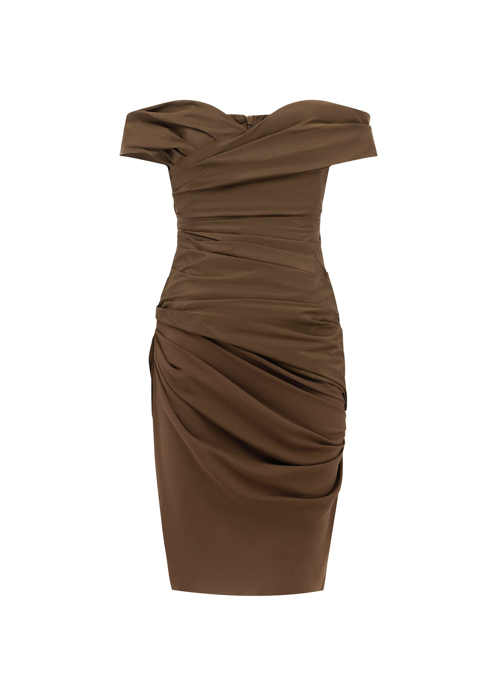 Off shoulder Tucked Dress in Taffeta & Georgette - d1851re27-off-shoulder-tucked-dress-in-taffeta-georgette-chocolate-11.jpg