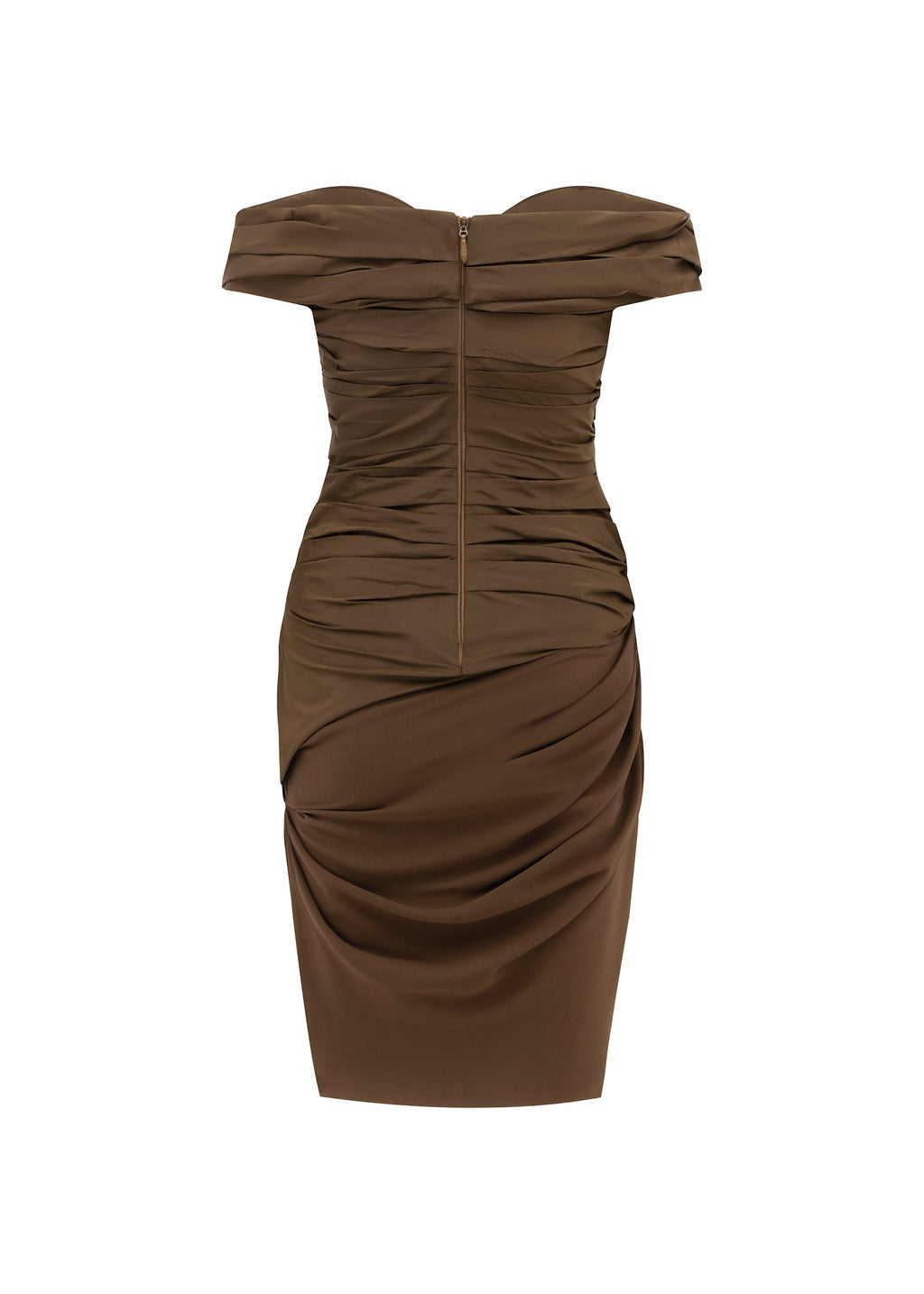 Off shoulder Tucked Dress in Taffeta & Georgette - d1851re27-off-shoulder-tucked-dress-in-taffeta-georgette-chocolate-12.jpg