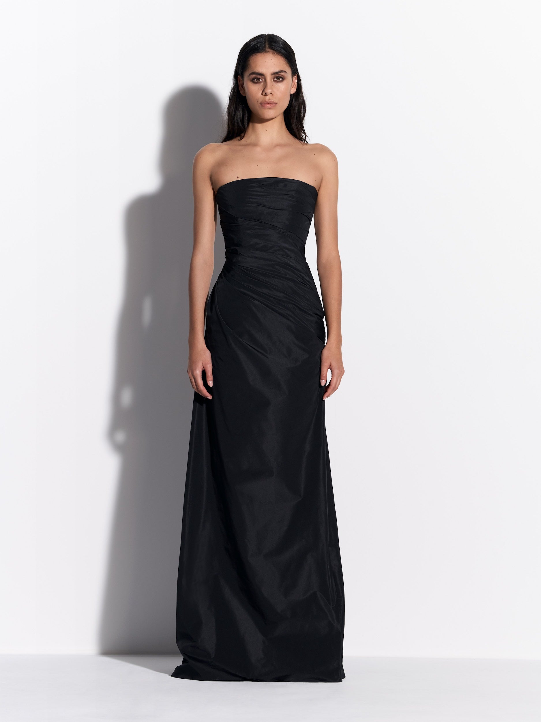 Strapless Tucked Split Gown in Taffeta - d1852re27-strapless-tucked-split-gown-in-taffeta-black-01.jpg