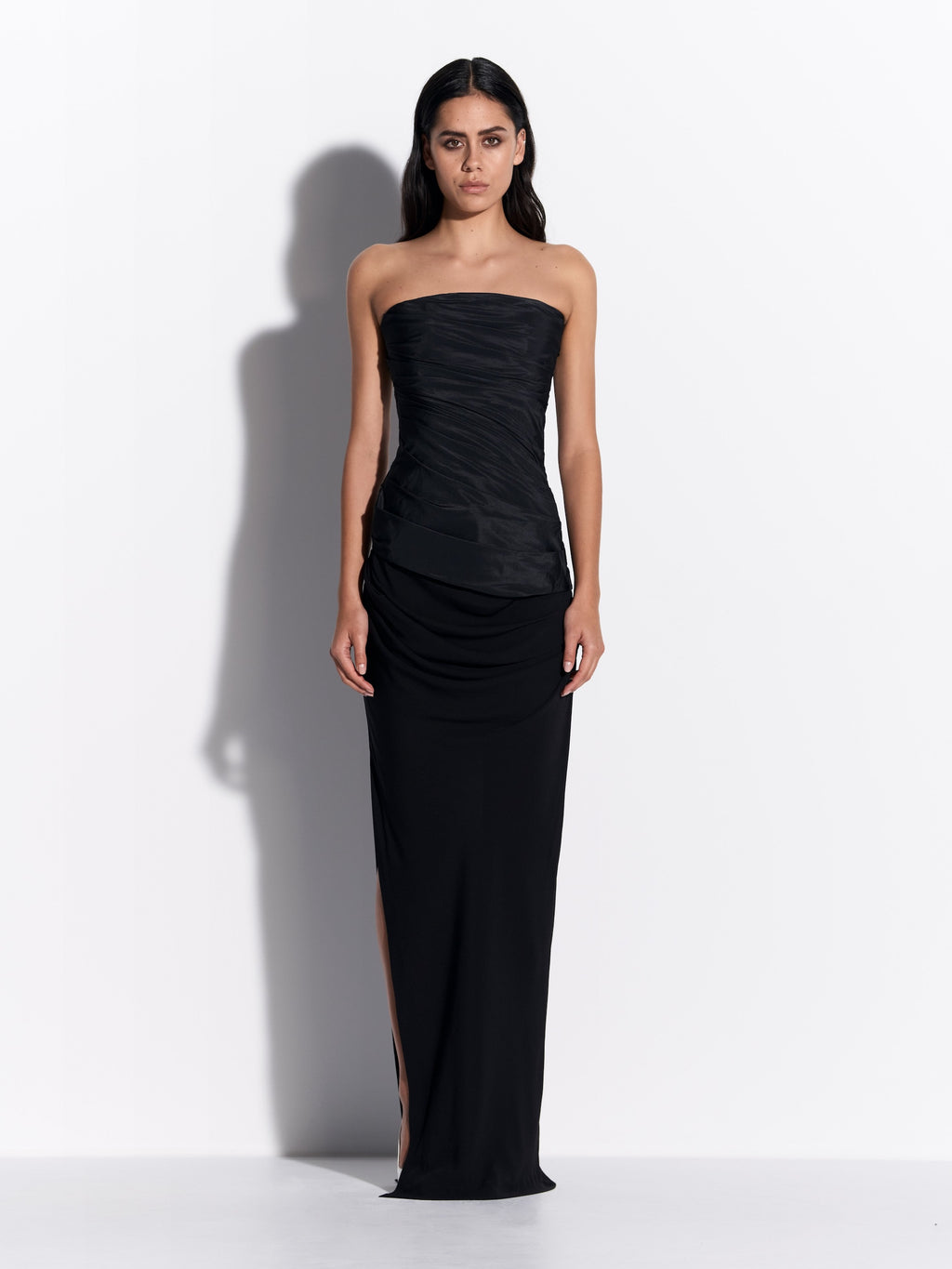 Strapless Tucked Column in Taffeta Georgette - d1853re27-strapless-tucked-column-in-taffeta-georgette-black-01.jpg