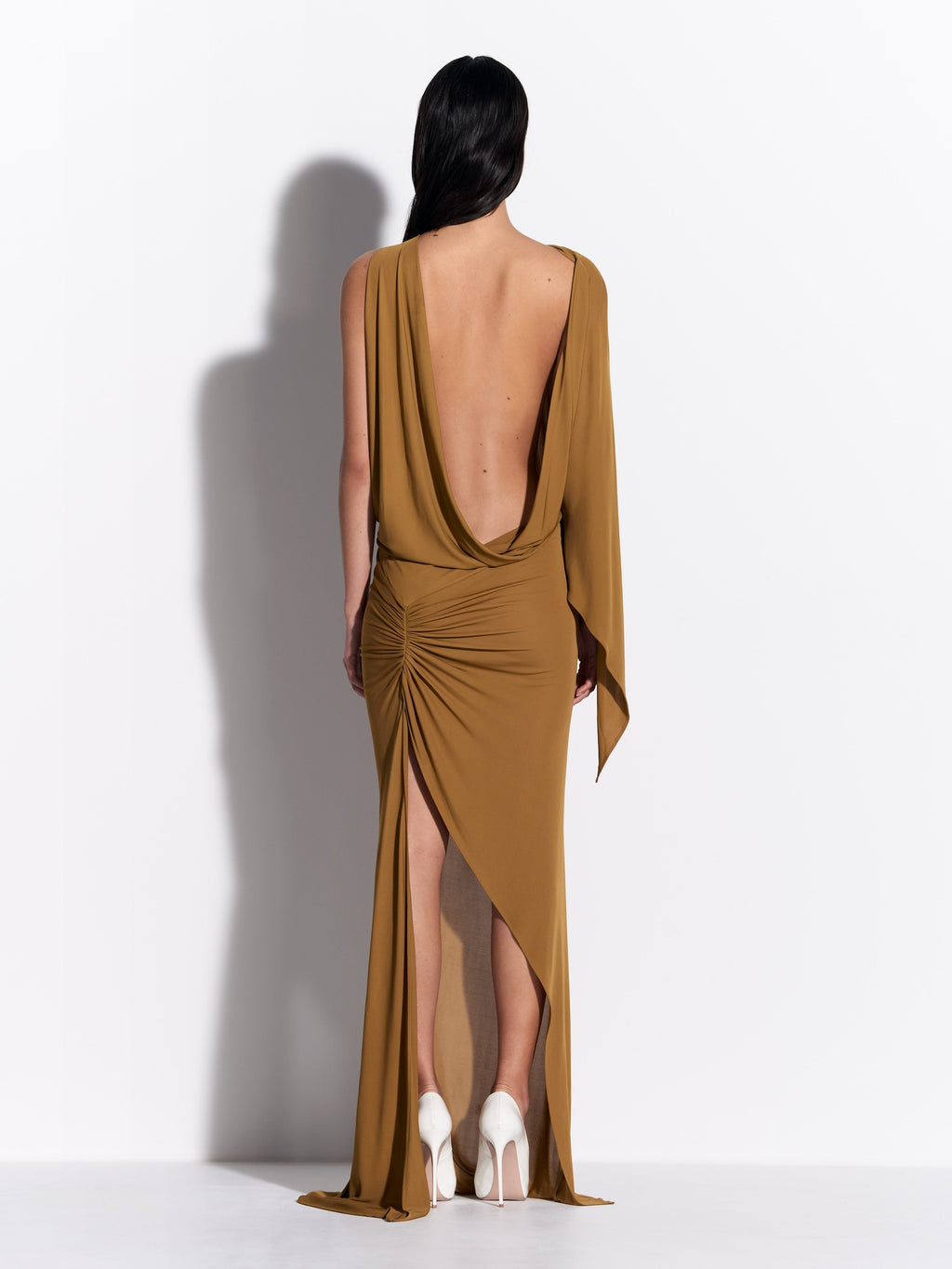 One Shoulder Cape Gown in Dry Jersey - d1861re27-one-shoulder-cape-gown-in-dry-jersey-bronze-02.jpg