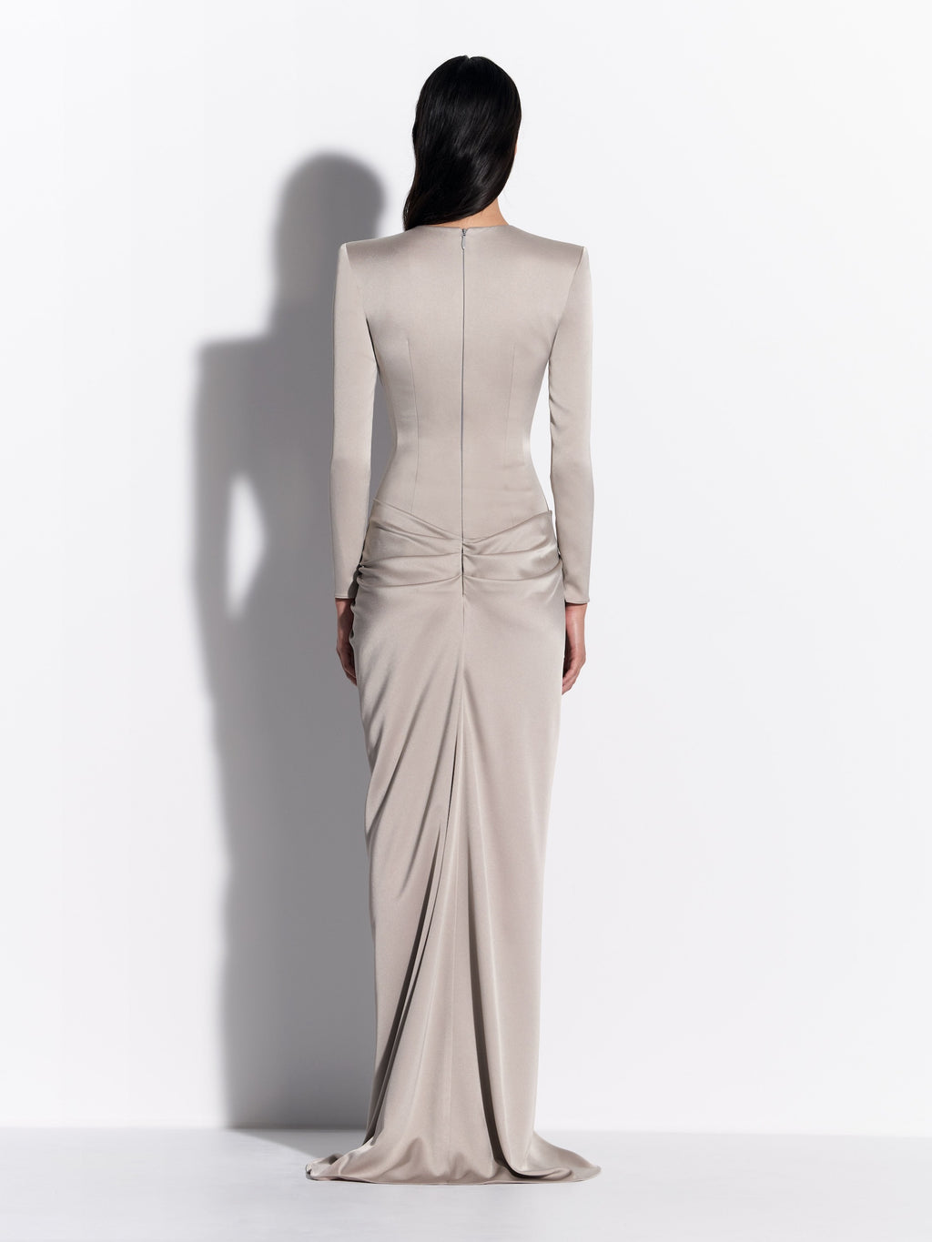 Long Sleeve Draped Gown in Satin Crepe - d1865re27-long-sleeve-draped-gown-in-satin-crepe-rock-02.jpg