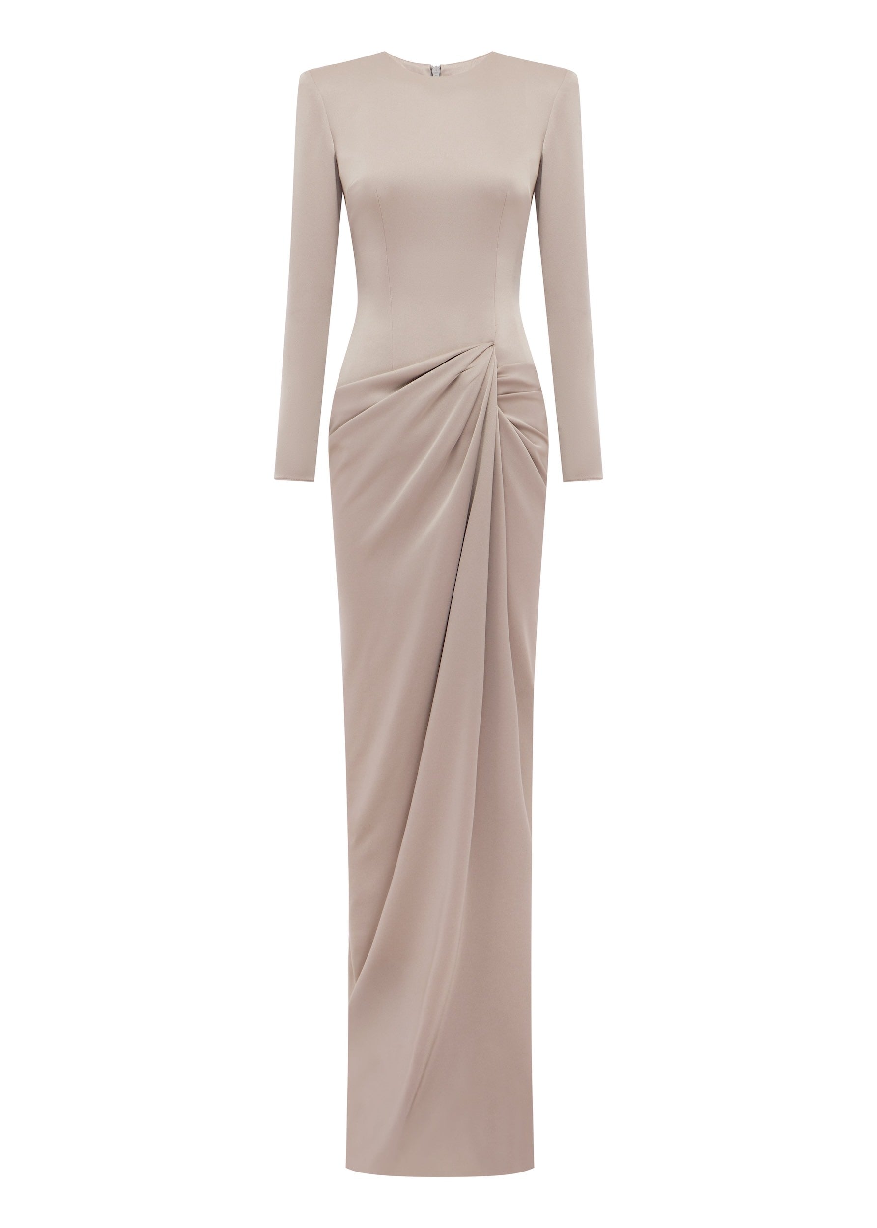 Long Sleeve Draped Gown in Satin Crepe - d1865re27-long-sleeve-draped-gown-in-satin-crepe-rock-11.jpg