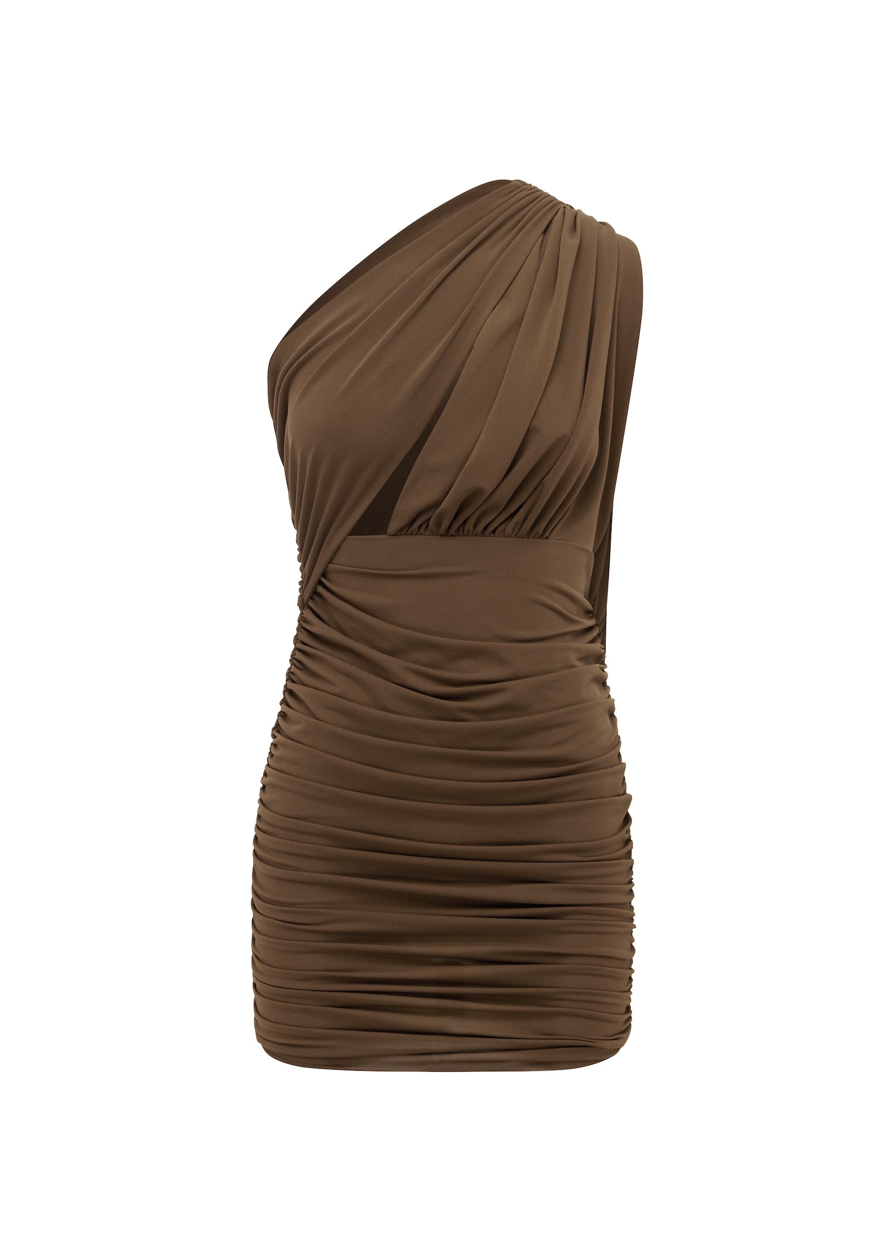 One Shoulder Mini Dress in Crepe Jersey - d1885re27-one-shoulder-mini-dress-in-crepe-jersey-chocolate-11.jpg