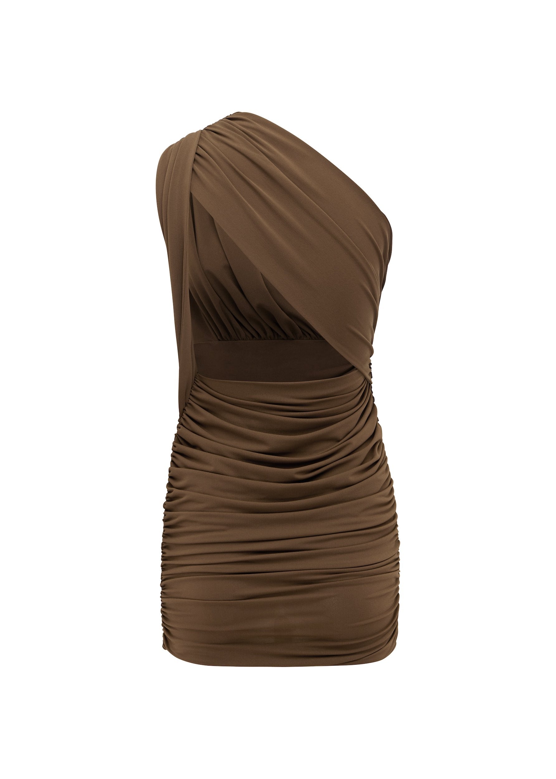 One Shoulder Mini Dress in Crepe Jersey - d1885re27-one-shoulder-mini-dress-in-crepe-jersey-chocolate-12.jpg
